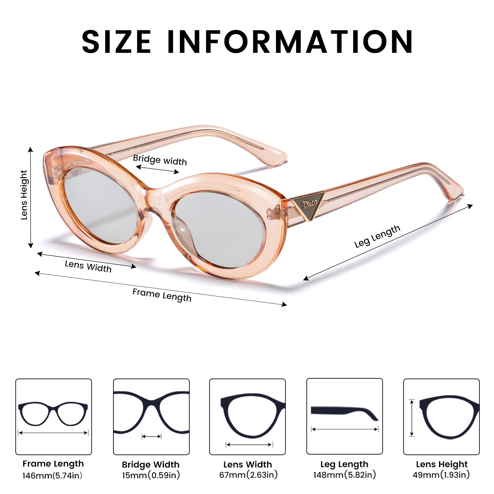 DUCO Cat Eye Sun Glass Retro Oval Sunglasses for Women Clout Glasses Vintage Polarized UV 400 Protection 1223 - Image 3