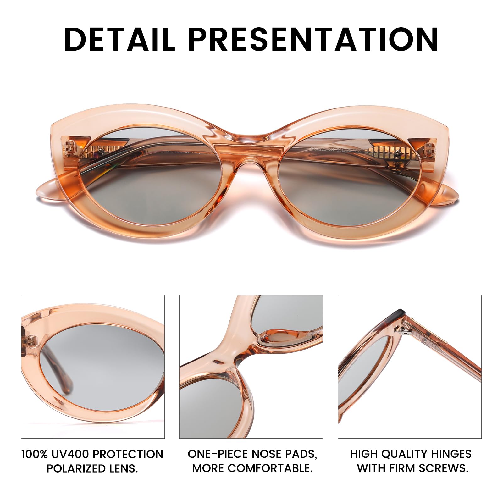 DUCO Cat Eye Sun Glass Retro Oval Sunglasses for Women Clout Glasses Vintage Polarized UV 400 Protection 1223 - Image 5