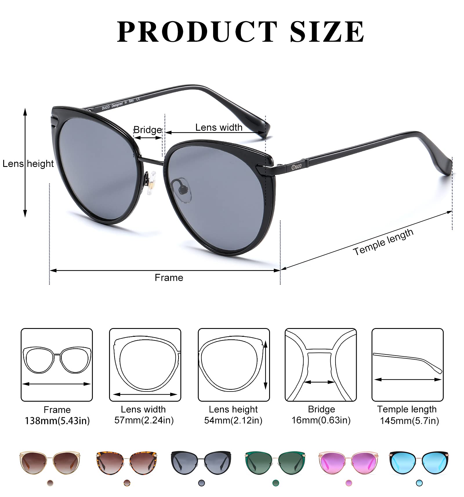 DUCO Cat Eye Sunglasses for Women Retro Polarized Womens Sun Glasses 90s Vintage Shades UV Protection DC1222 - Image 6