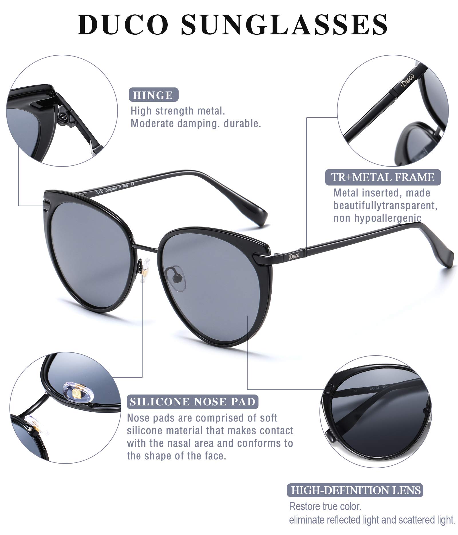 DUCO Cat Eye Sunglasses for Women Retro Polarized Womens Sun Glasses 90s Vintage Shades UV Protection DC1222 - Image 7