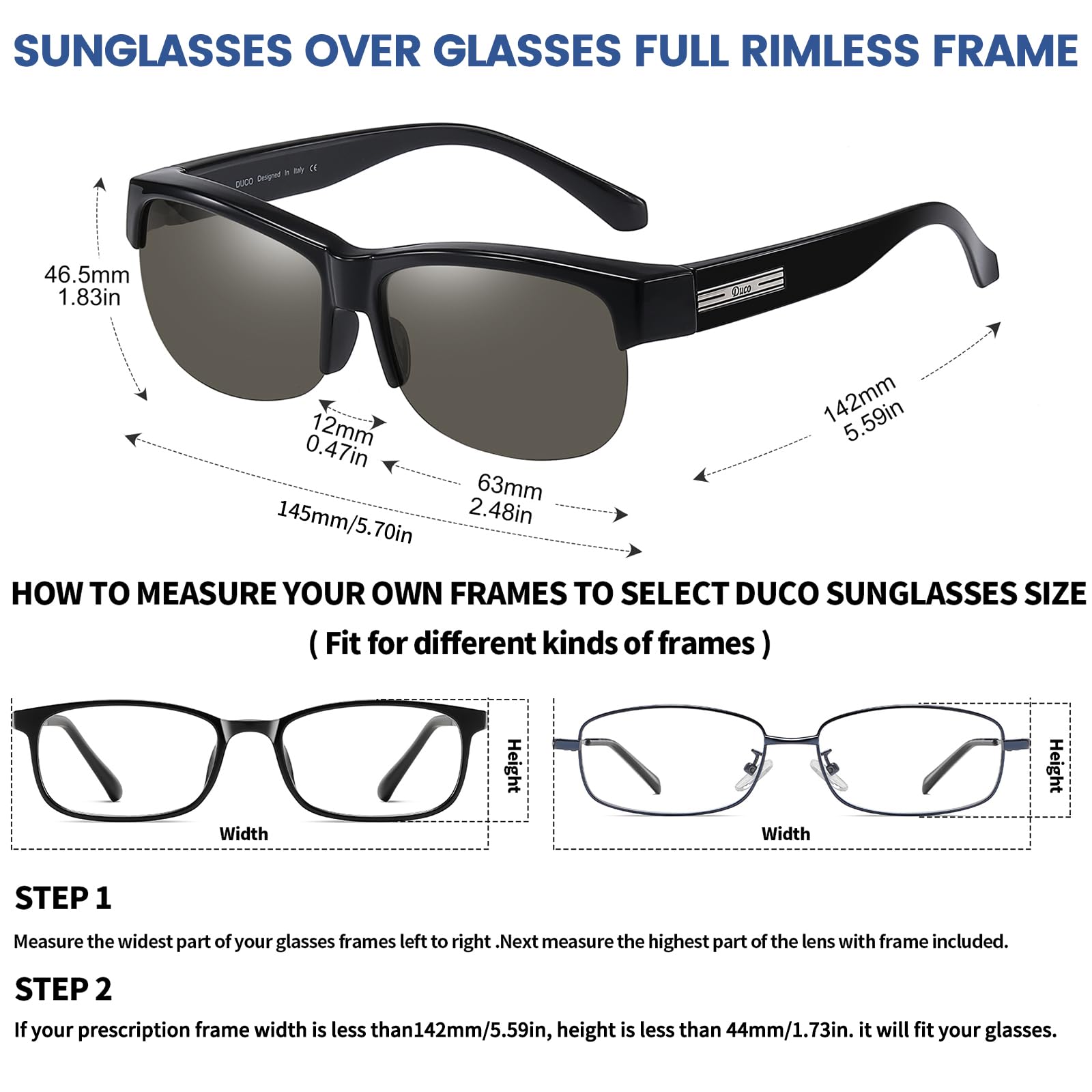 DUCO Fit Over Glasses Unisex Wraparound Glasses Fashion Rimless Wear Over Glasses Polarized Sunglasses for Men and Women 8960 - Image 3