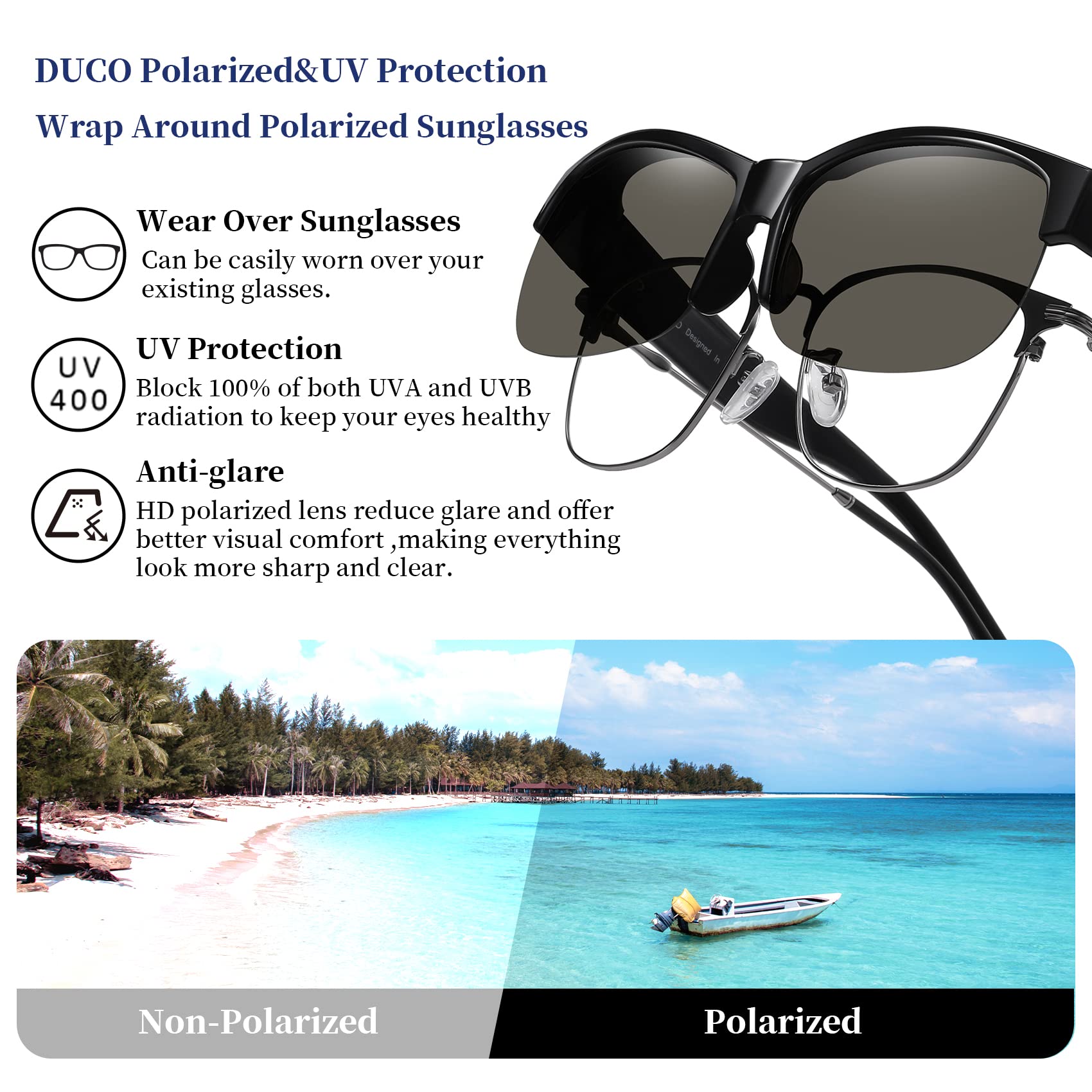 DUCO Fit Over Glasses Unisex Wraparound Glasses Fashion Rimless Wear Over Glasses Polarized Sunglasses for Men and Women 8960 - Image 5