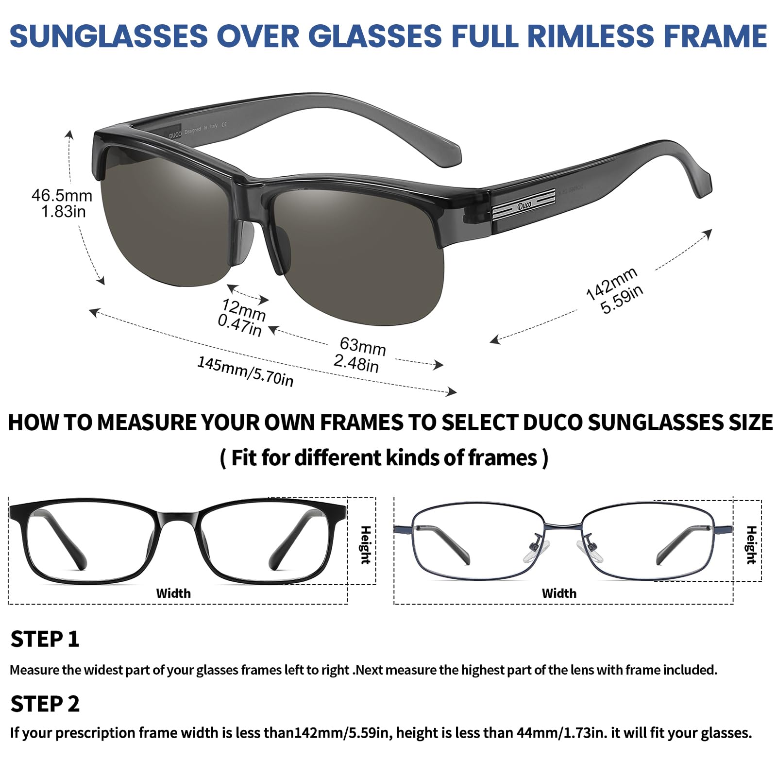 DUCO Fit Over Glasses Unisex Wraparound Glasses Fashion Rimless Wear Over Glasses Polarized Sunglasses for Men and Women 8960 - Image 3