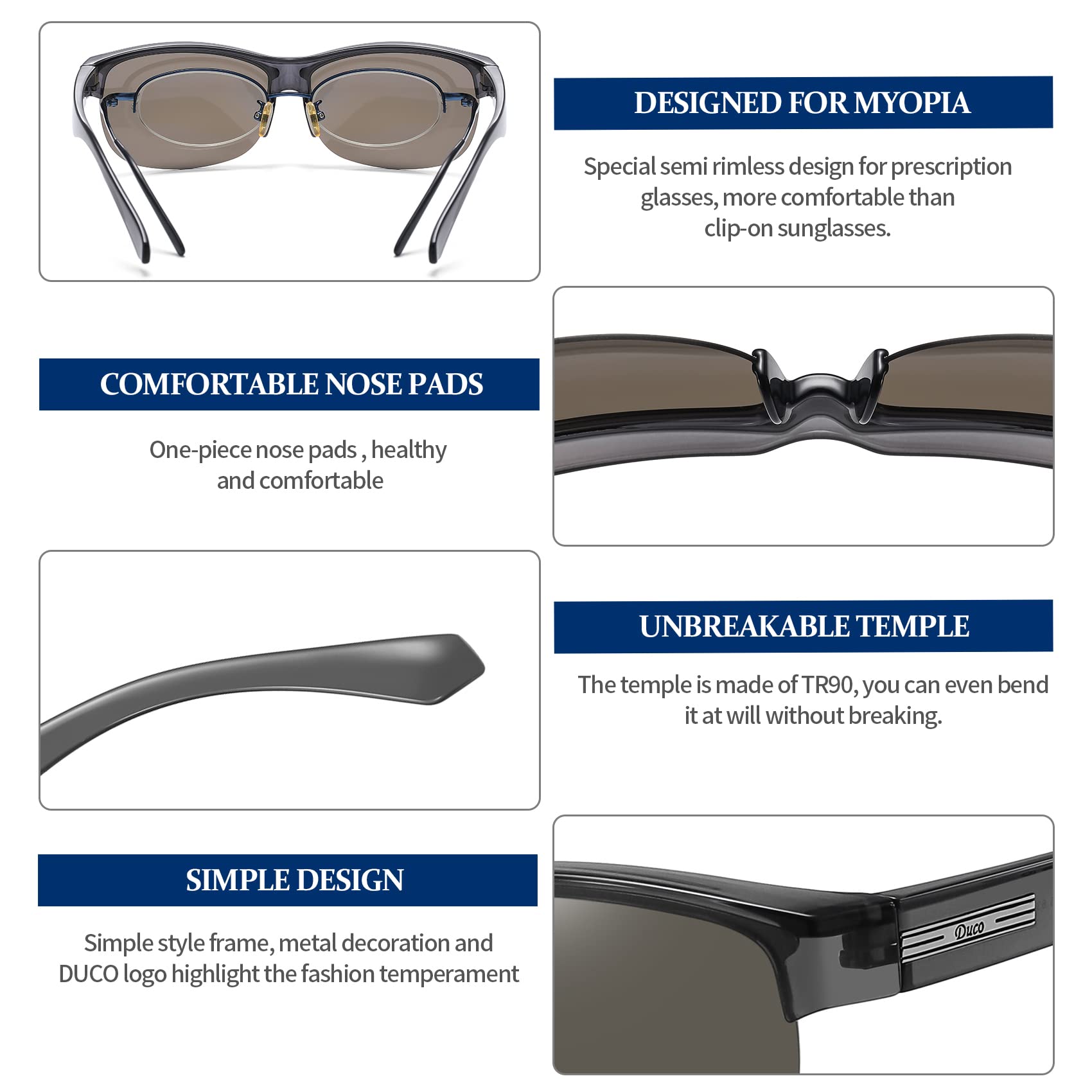 DUCO Fit Over Glasses Unisex Wraparound Glasses Fashion Rimless Wear Over Glasses Polarized Sunglasses for Men and Women 8960 - Image 4