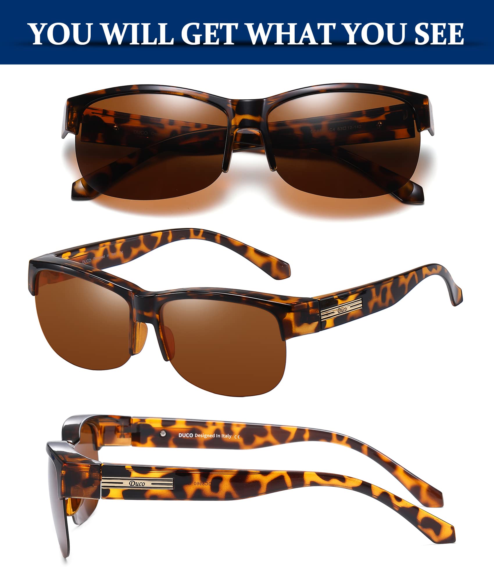 DUCO Fit Over Glasses Unisex Wraparound Glasses Fashion Rimless Wear Over Glasses Polarized Sunglasses for Men and Women 8960 - Image 3