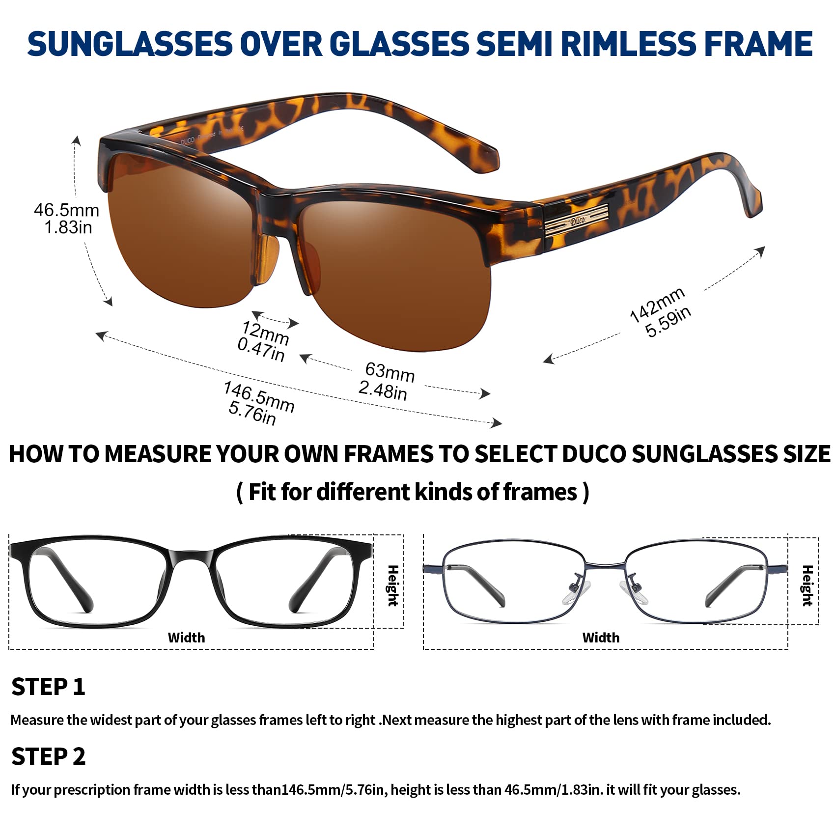 DUCO Fit Over Glasses Unisex Wraparound Glasses Fashion Rimless Wear Over Glasses Polarized Sunglasses for Men and Women 8960 - Image 4