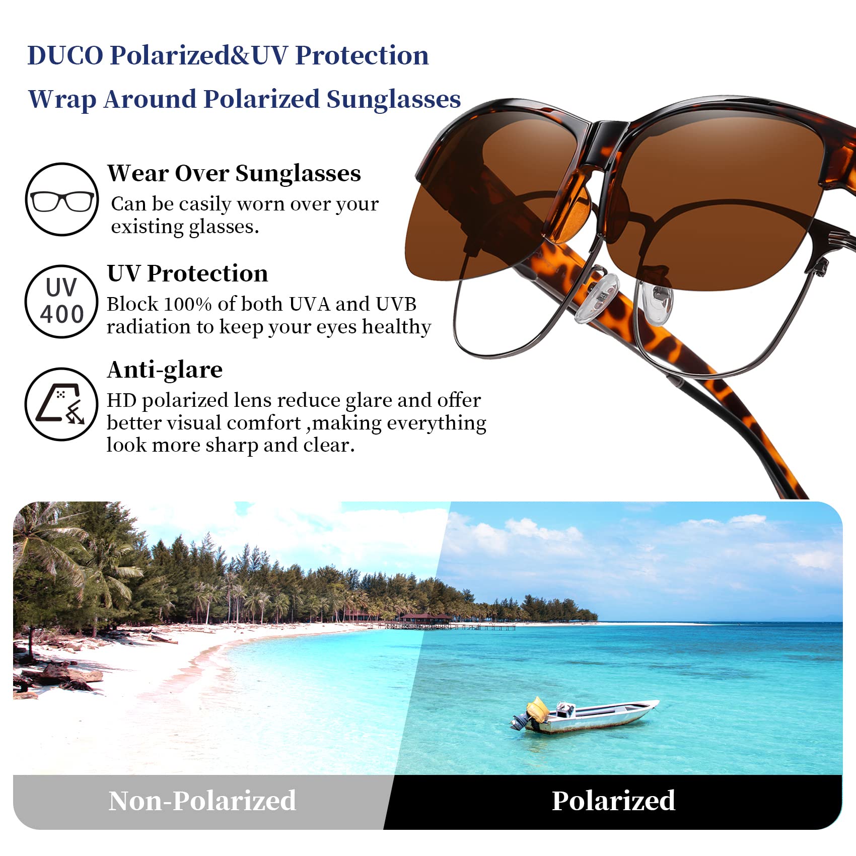 DUCO Fit Over Glasses Unisex Wraparound Glasses Fashion Rimless Wear Over Glasses Polarized Sunglasses for Men and Women 8960 - Image 7