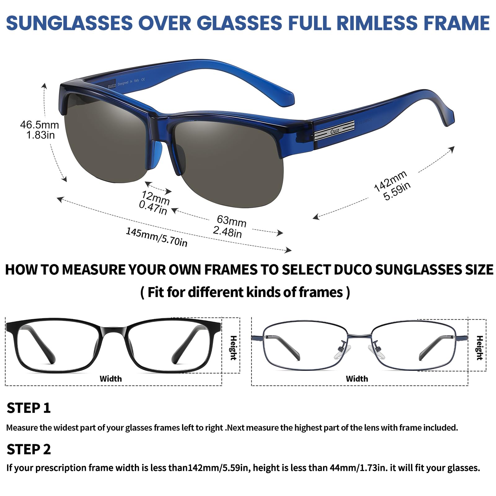 DUCO Fit Over Glasses Unisex Wraparound Glasses Fashion Rimless Wear Over Glasses Polarized Sunglasses for Men and Women 8960 - Image 3