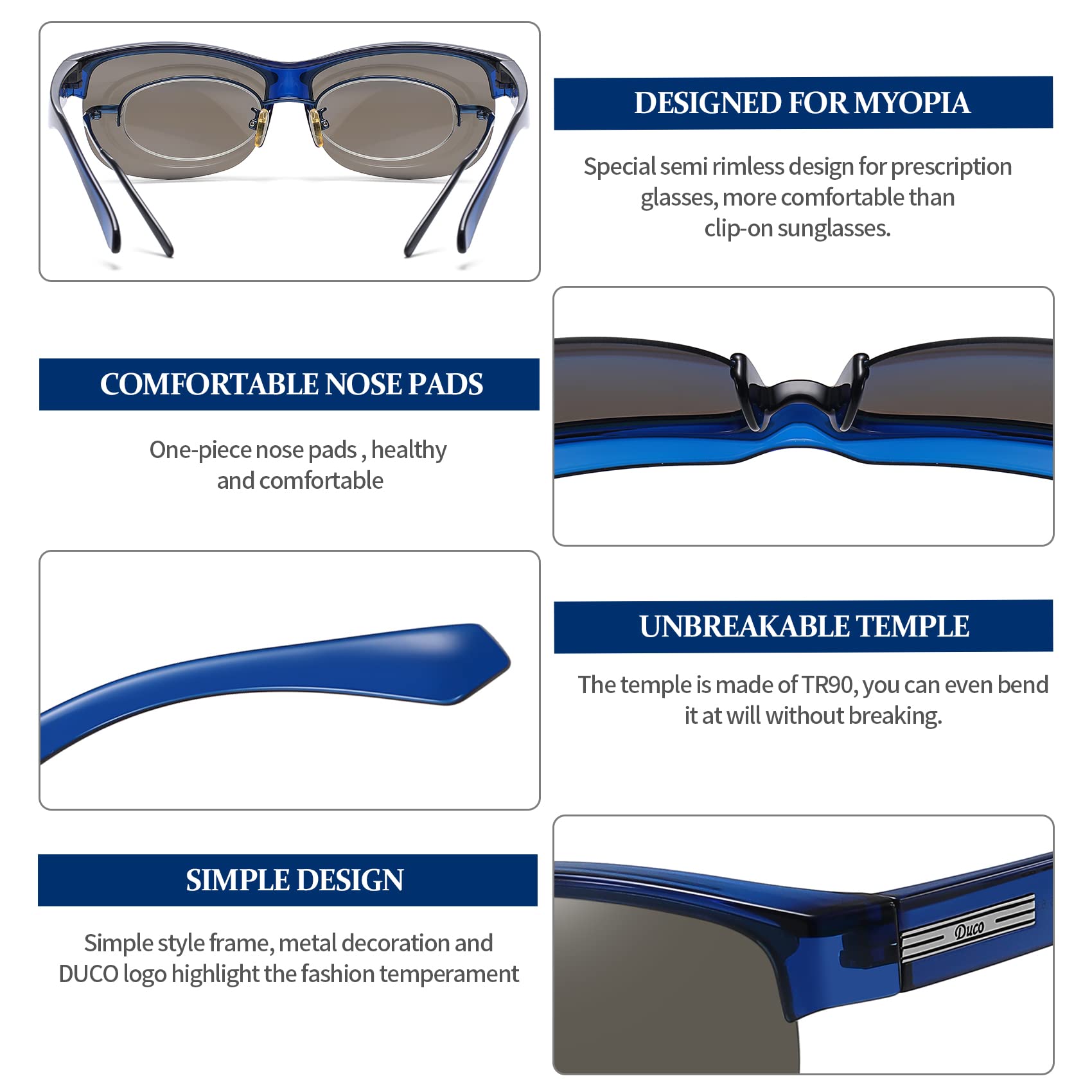 DUCO Fit Over Glasses Unisex Wraparound Glasses Fashion Rimless Wear Over Glasses Polarized Sunglasses for Men and Women 8960 - Image 4