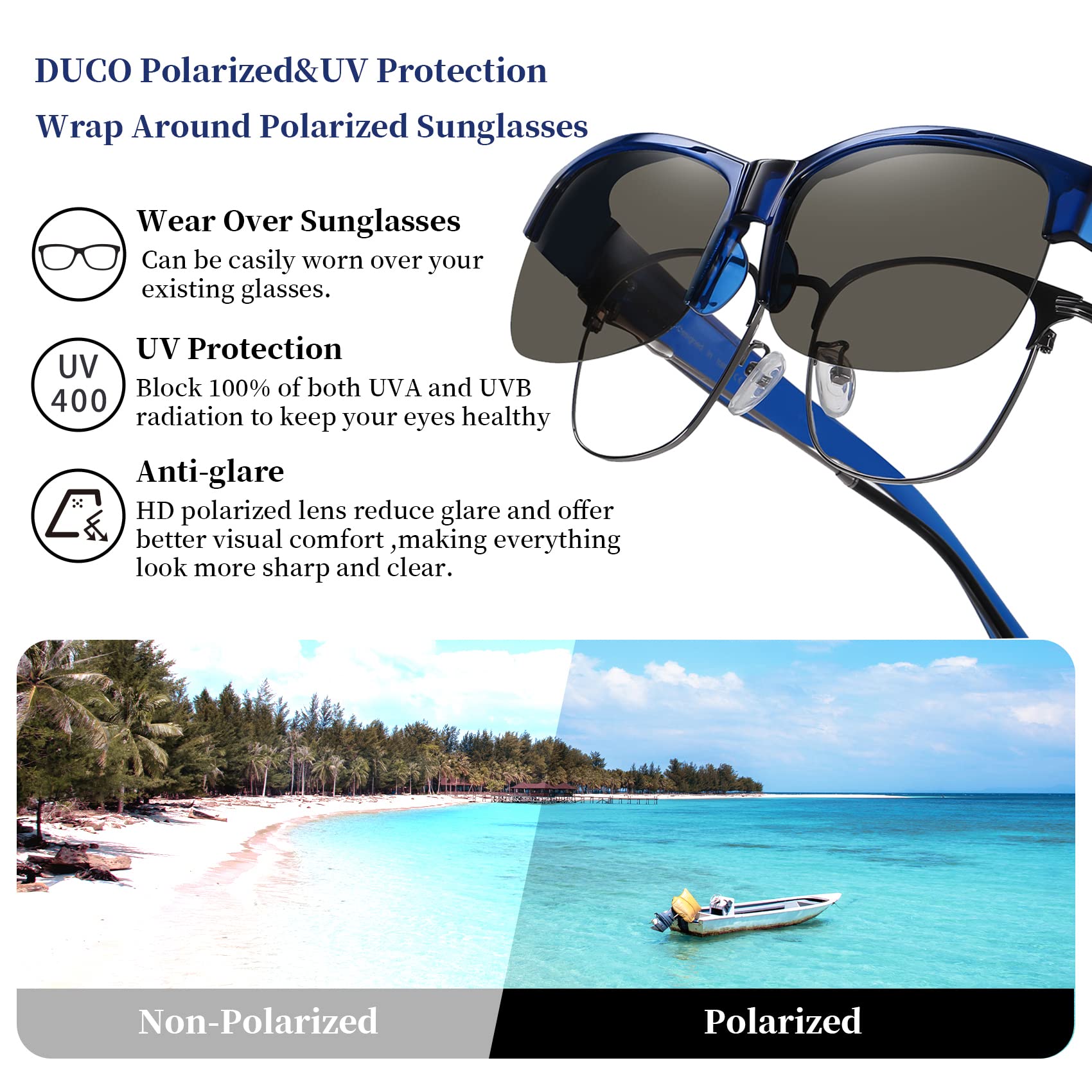 DUCO Fit Over Glasses Unisex Wraparound Glasses Fashion Rimless Wear Over Glasses Polarized Sunglasses for Men and Women 8960 - Image 5