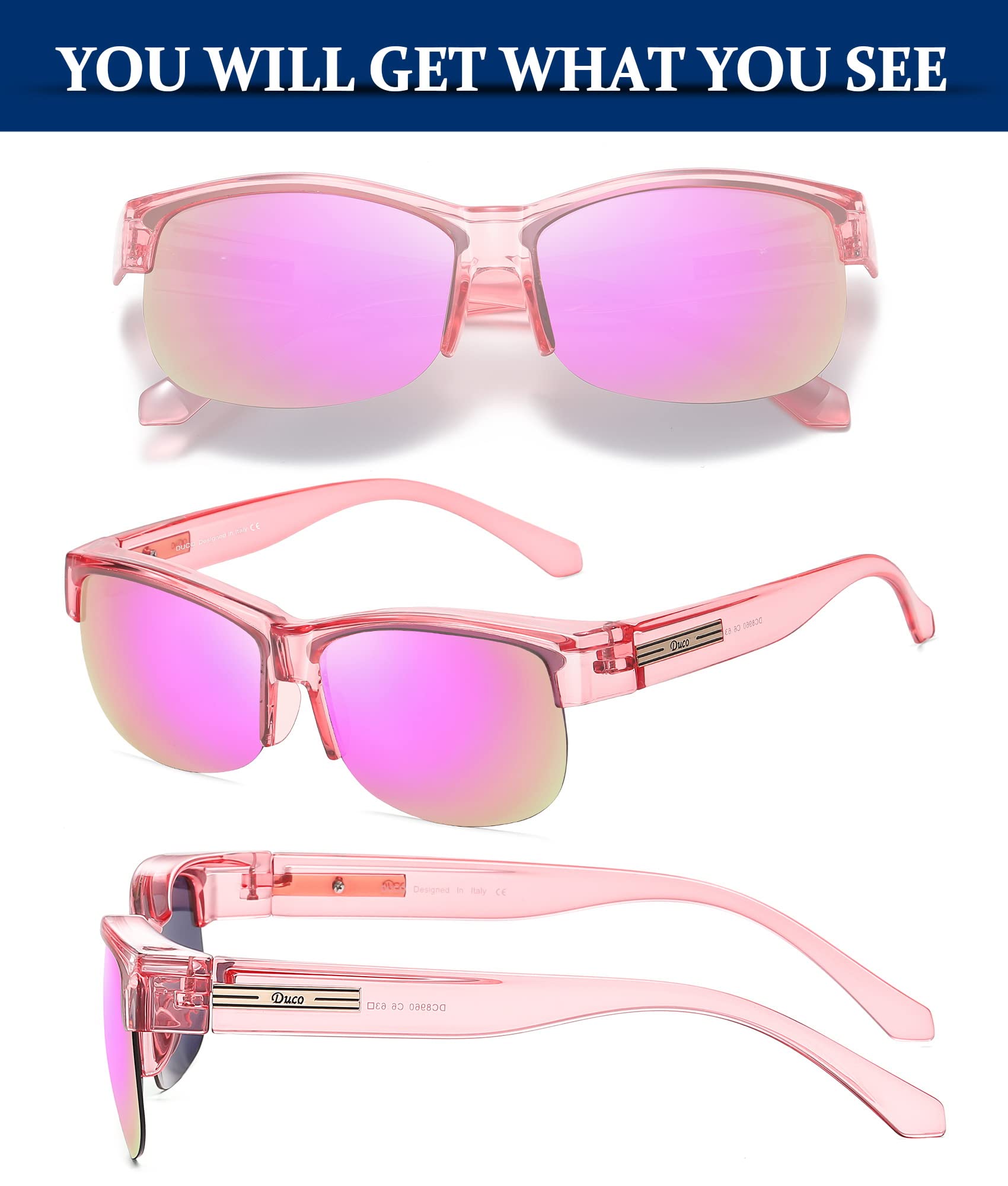 DUCO Fit Over Glasses Unisex Wraparound Glasses Fashion Rimless Wear Over Glasses Polarized Sunglasses for Men and Women 8960 - Image 4