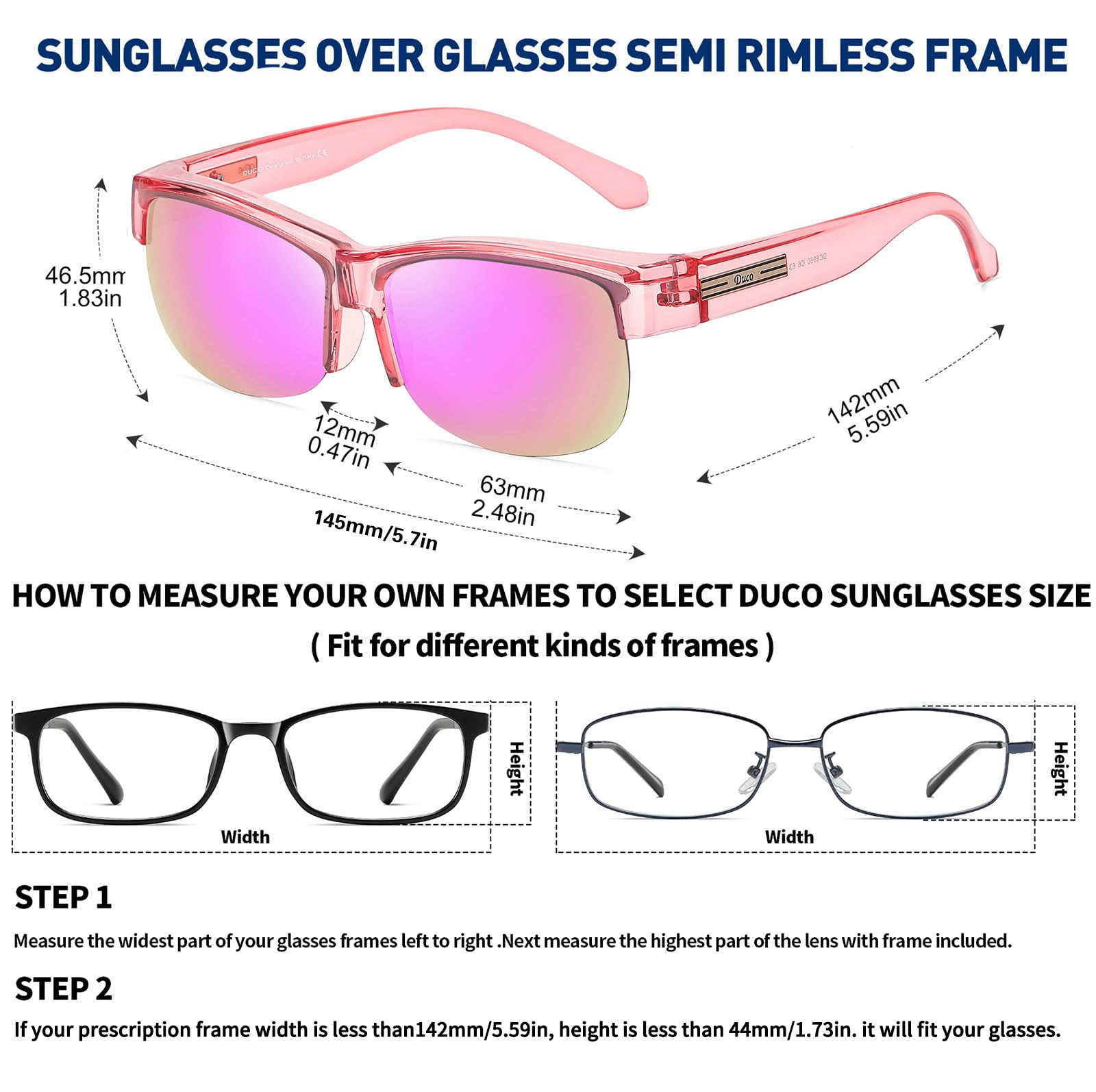 DUCO Fit Over Glasses Unisex Wraparound Glasses Fashion Rimless Wear Over Glasses Polarized Sunglasses for Men and Women 8960 - Image 5