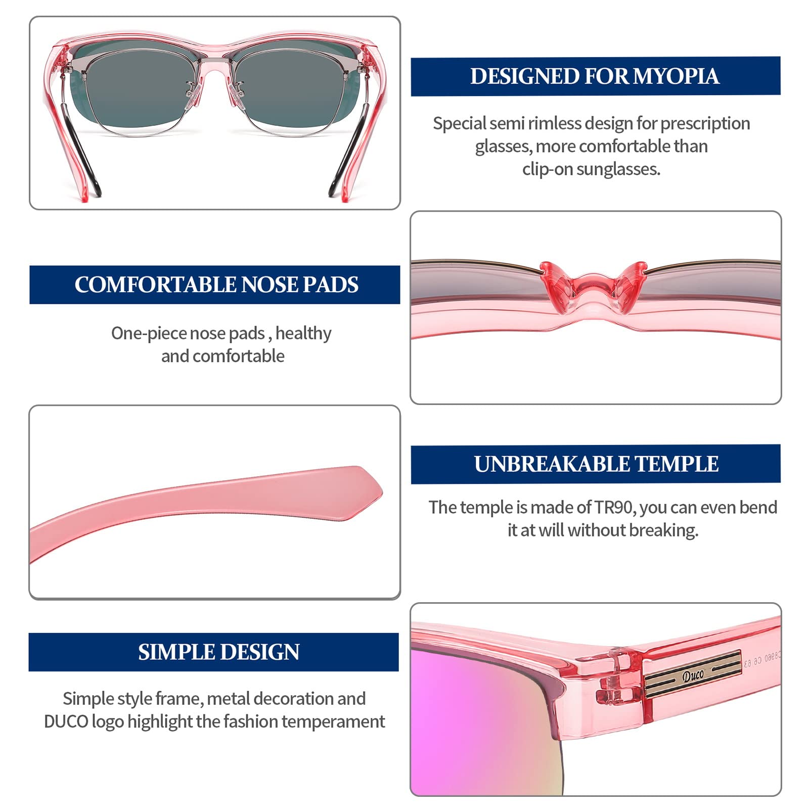 DUCO Fit Over Glasses Unisex Wraparound Glasses Fashion Rimless Wear Over Glasses Polarized Sunglasses for Men and Women 8960 - Image 6