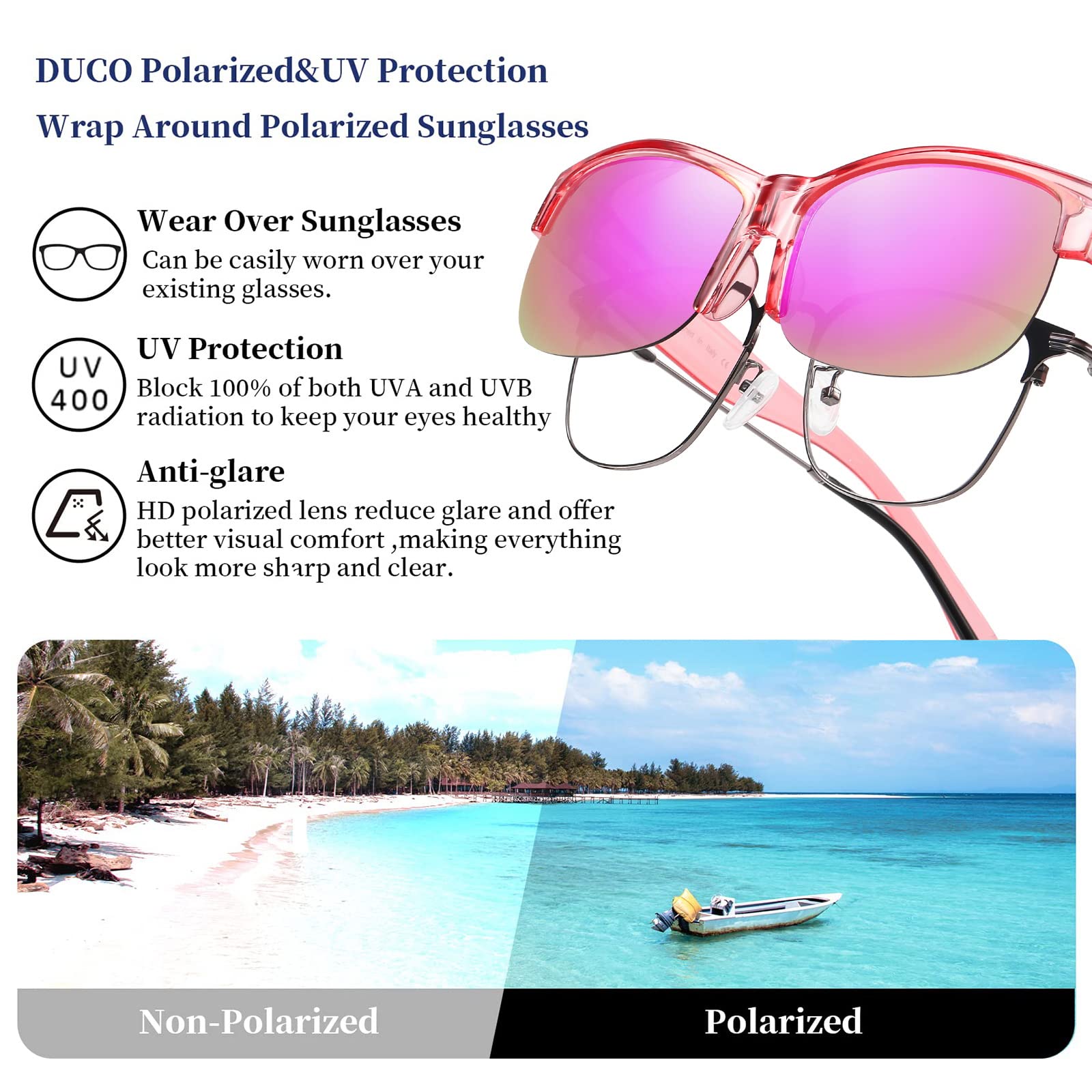 DUCO Fit Over Glasses Unisex Wraparound Glasses Fashion Rimless Wear Over Glasses Polarized Sunglasses for Men and Women 8960 - Image 7