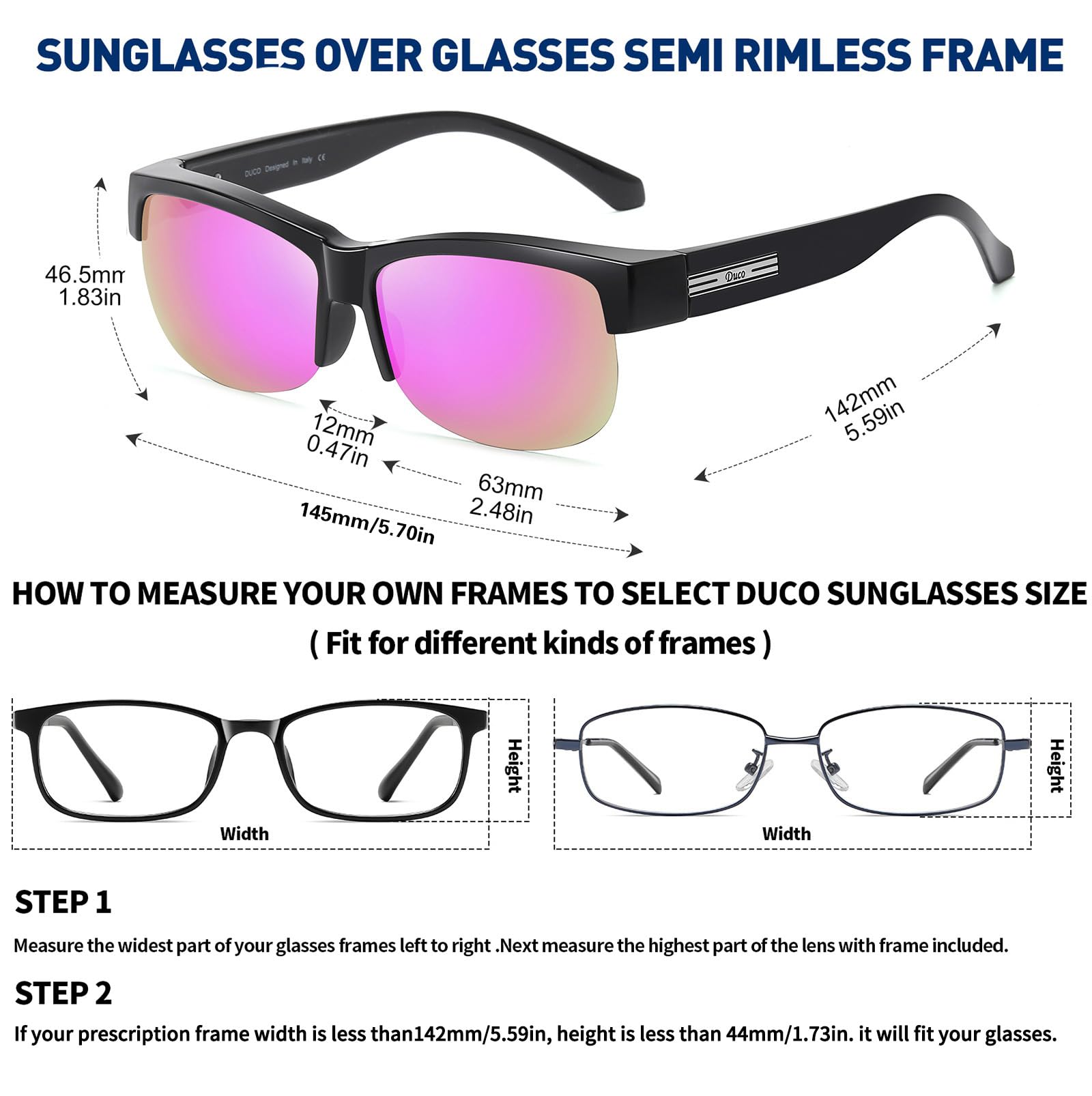 DUCO Fit Over Glasses Unisex Wraparound Glasses Fashion Rimless Wear Over Glasses Polarized Sunglasses for Men and Women 8960 - Image 4