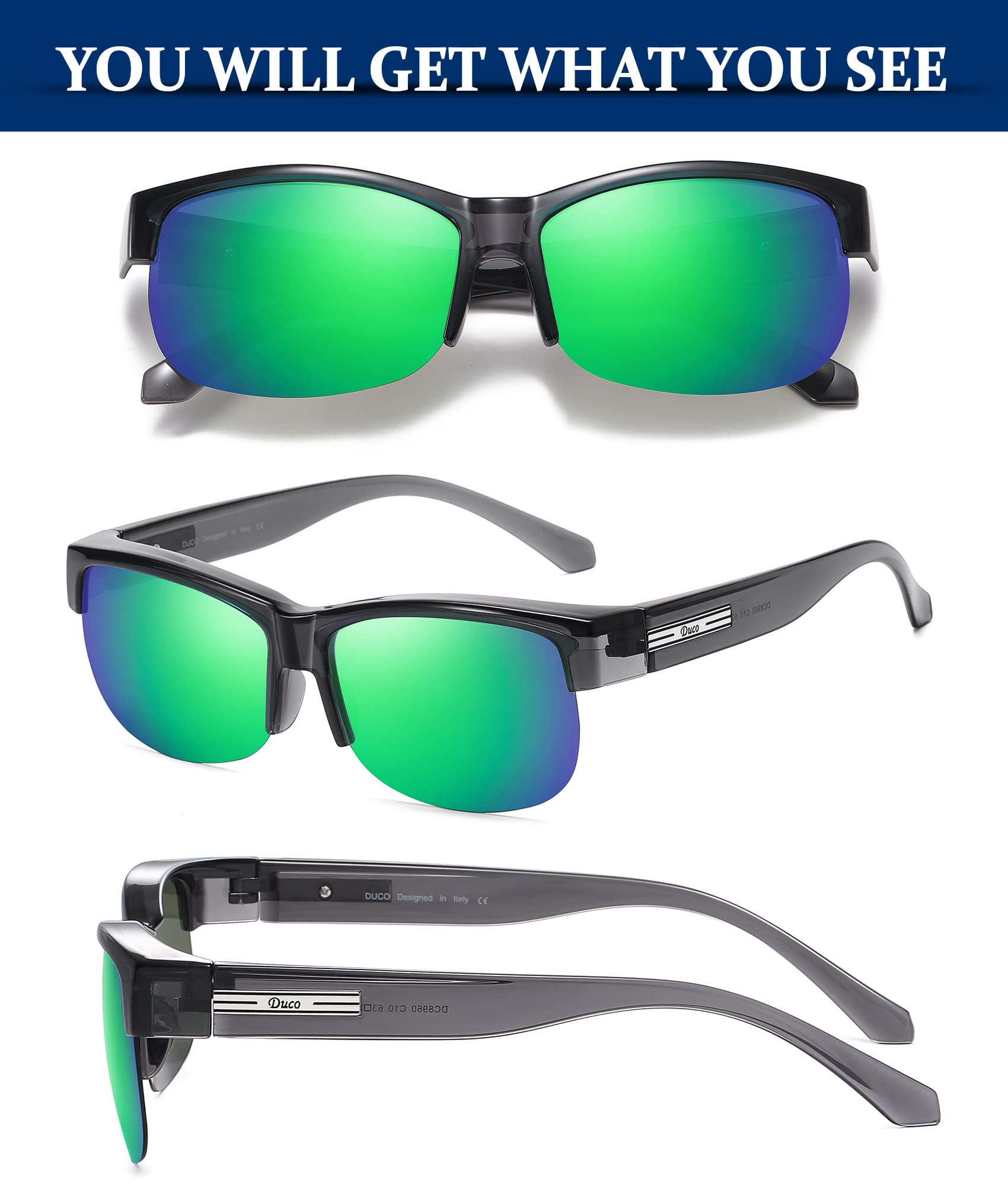 DUCO Fit Over Glasses Unisex Wraparound Glasses Fashion Rimless Wear Over Glasses Polarized Sunglasses for Men and Women 8960 - Image 3