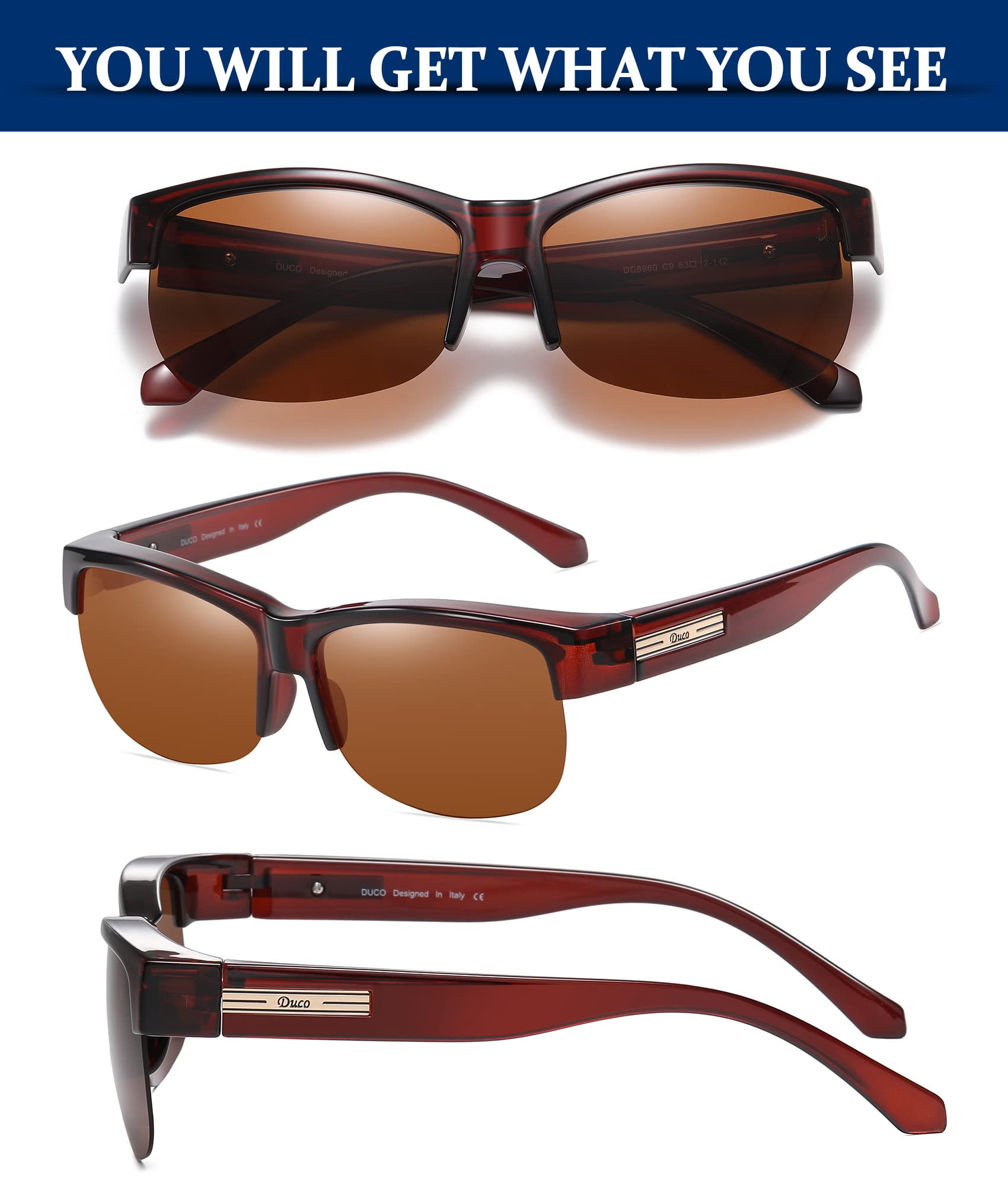 DUCO Fit Over Glasses Unisex Wraparound Glasses Fashion Rimless Wear Over Glasses Polarized Sunglasses for Men and Women 8960 - Image 3