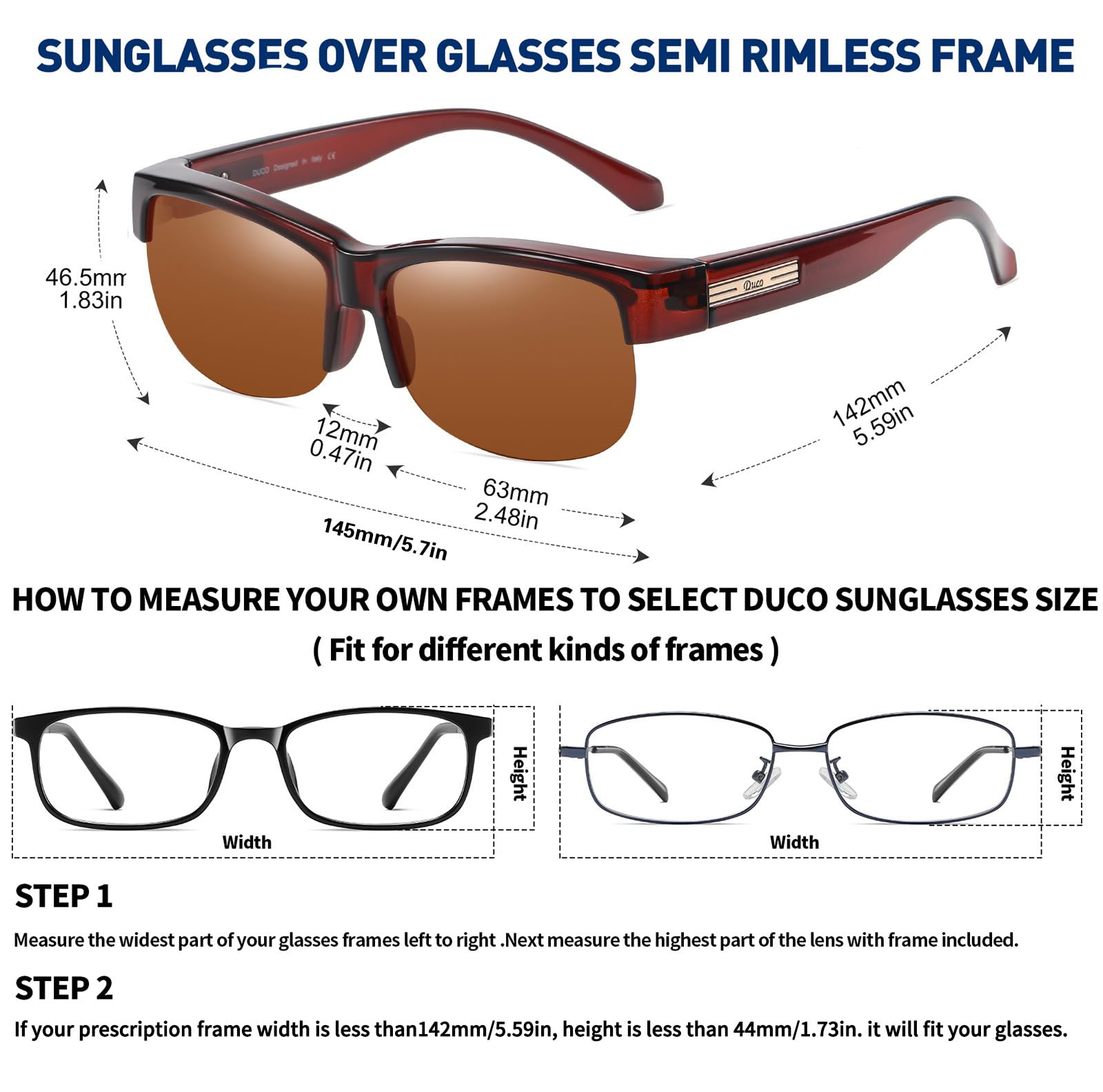 DUCO Fit Over Glasses Unisex Wraparound Glasses Fashion Rimless Wear Over Glasses Polarized Sunglasses for Men and Women 8960 - Image 4