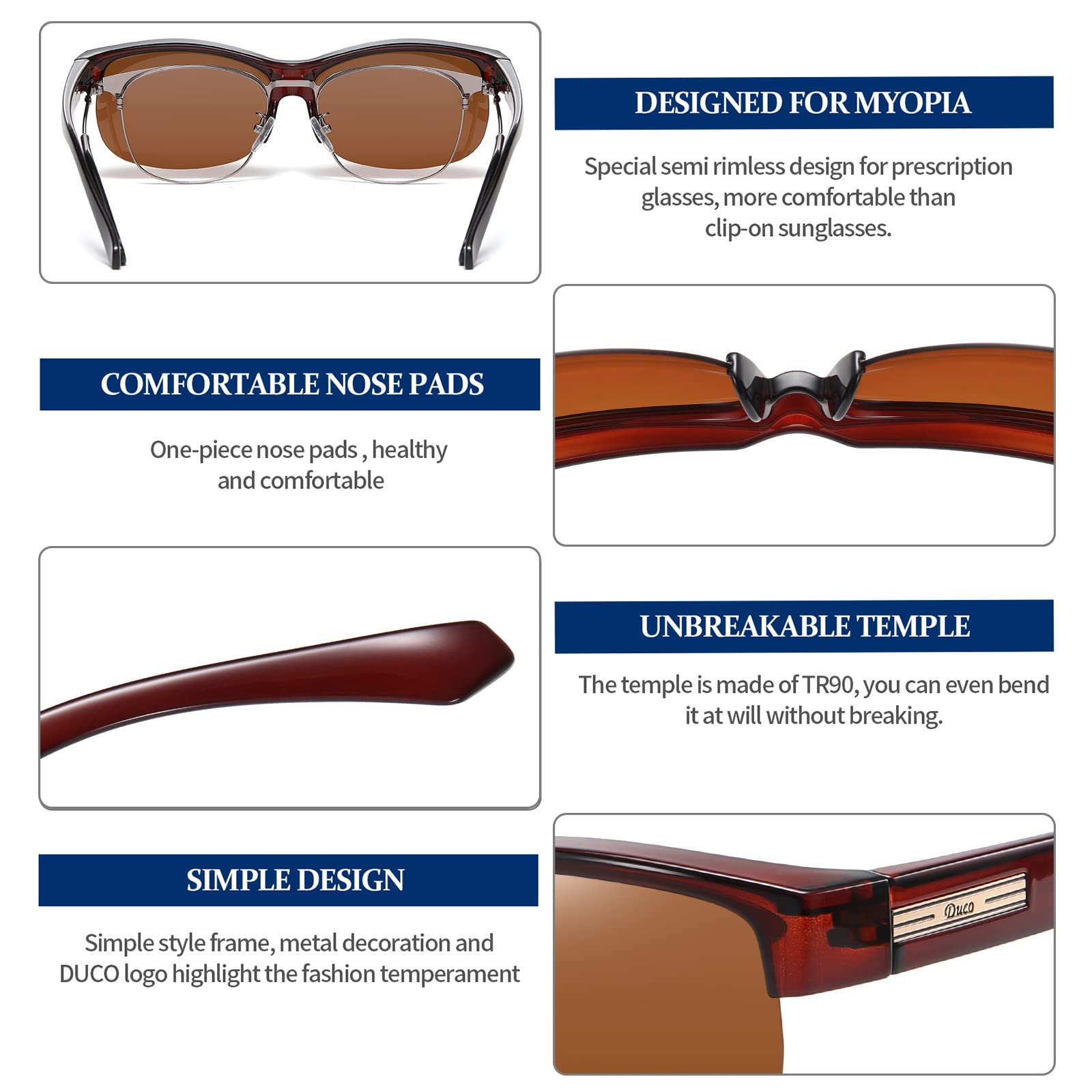 DUCO Fit Over Glasses Unisex Wraparound Glasses Fashion Rimless Wear Over Glasses Polarized Sunglasses for Men and Women 8960 - Image 5