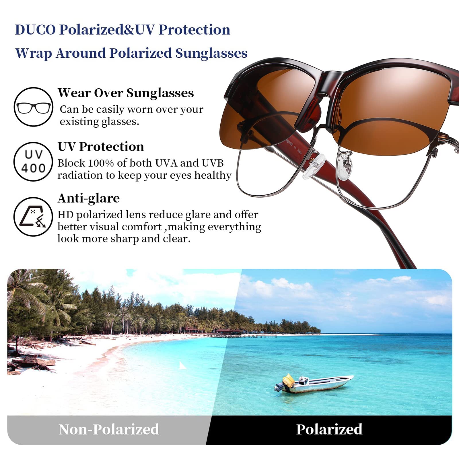DUCO Fit Over Glasses Unisex Wraparound Glasses Fashion Rimless Wear Over Glasses Polarized Sunglasses for Men and Women 8960 - Image 6