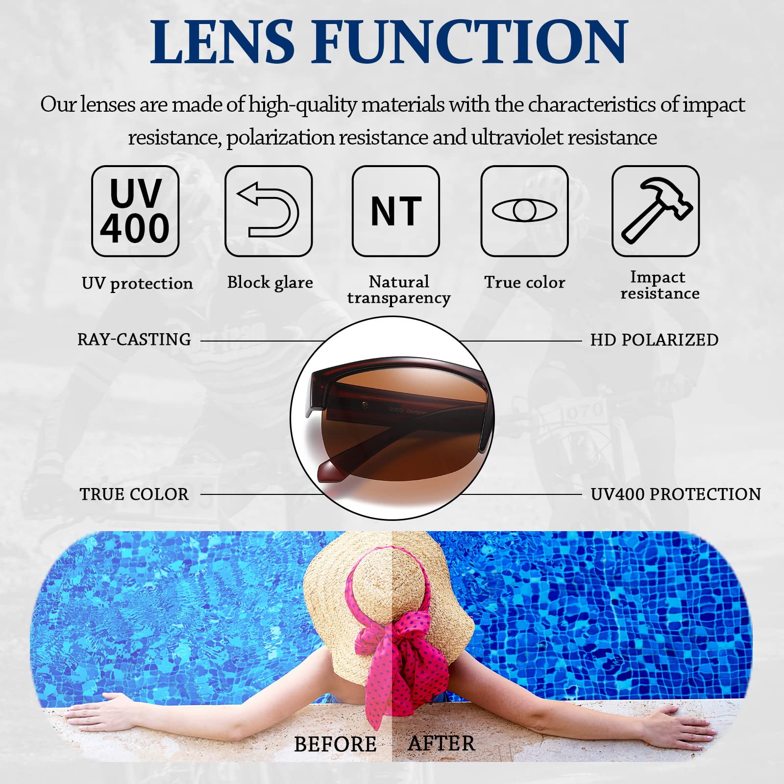 DUCO Fit Over Glasses Unisex Wraparound Glasses Fashion Rimless Wear Over Glasses Polarized Sunglasses for Men and Women 8960 - Image 7