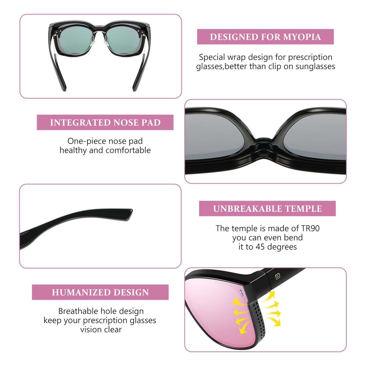 DUCO Fit Over Sunglasses for Men Women Wear Over Glasses Retro Wrap Around Polarized Sun Glasses UV400 Protection - Image 4