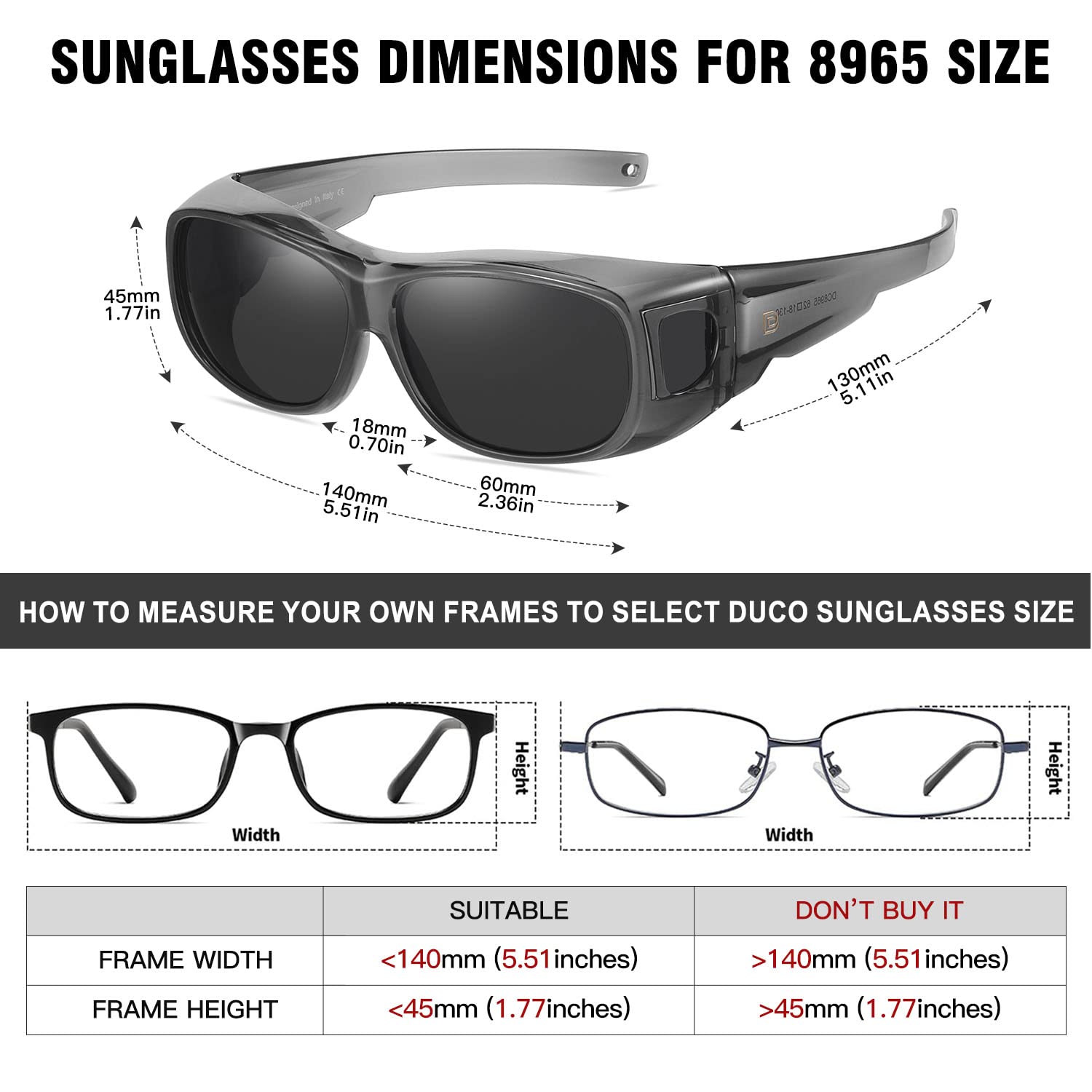 DUCO Fit Over Sunglasses Wraparound Sunglasses for Men Women Polarized Wear Over Sun Glasses UV Protection DC8965 - Image 3