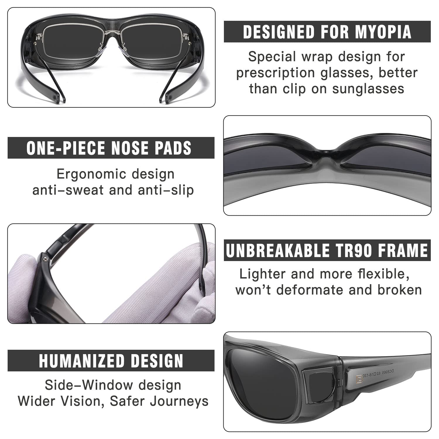 DUCO Fit Over Sunglasses Wraparound Sunglasses for Men Women Polarized Wear Over Sun Glasses UV Protection DC8965 - Image 4