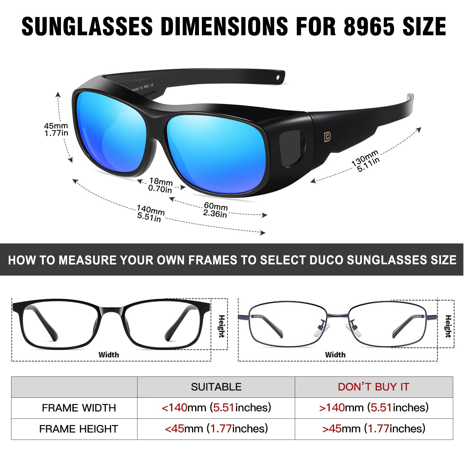 DUCO Fit Over Sunglasses Wraparound Sunglasses for Men Women Polarized Wear Over Sun Glasses UV Protection DC8965 - Image 3