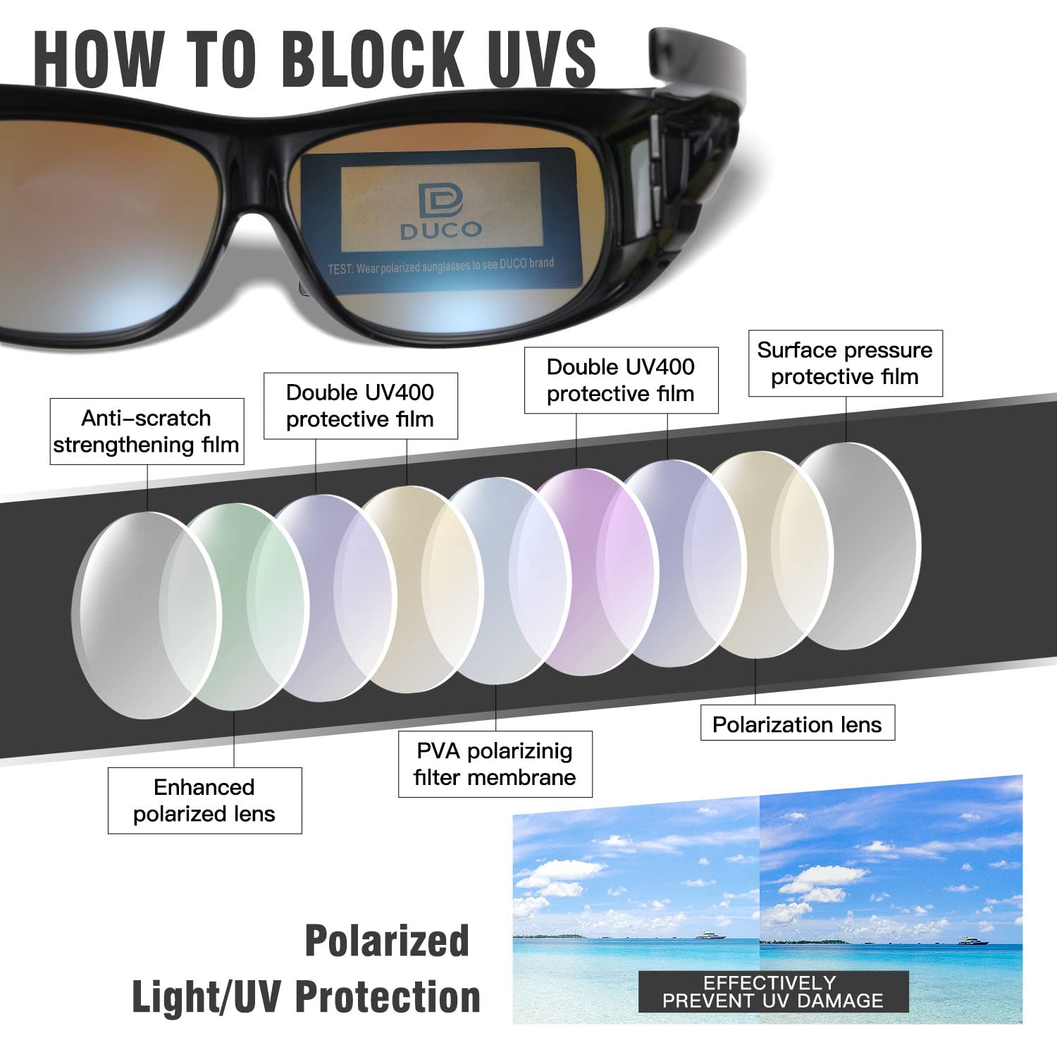 DUCO Fit Over Sunglasses Wraparound Sunglasses for Men Women Polarized Wear Over Sun Glasses UV Protection DC8965 - Image 5