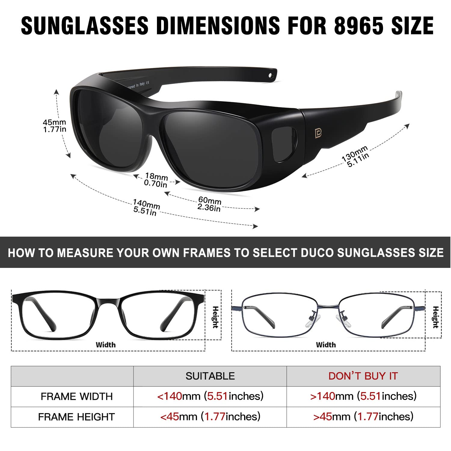 DUCO Fit Over Sunglasses Wraparound Sunglasses for Men Women Polarized Wear Over Sun Glasses UV Protection DC8965 - Image 3