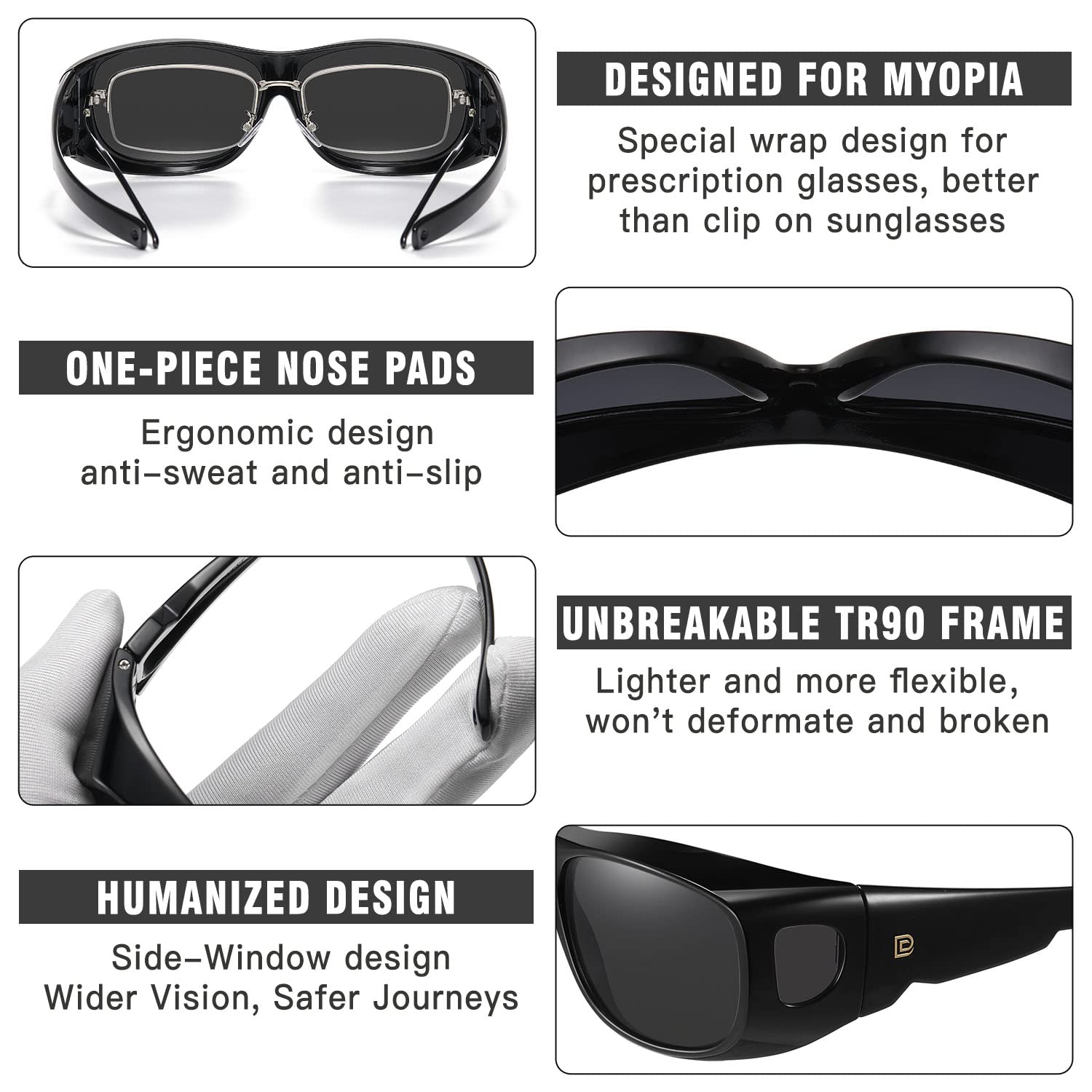 DUCO Fit Over Sunglasses Wraparound Sunglasses for Men Women Polarized Wear Over Sun Glasses UV Protection DC8965 - Image 4