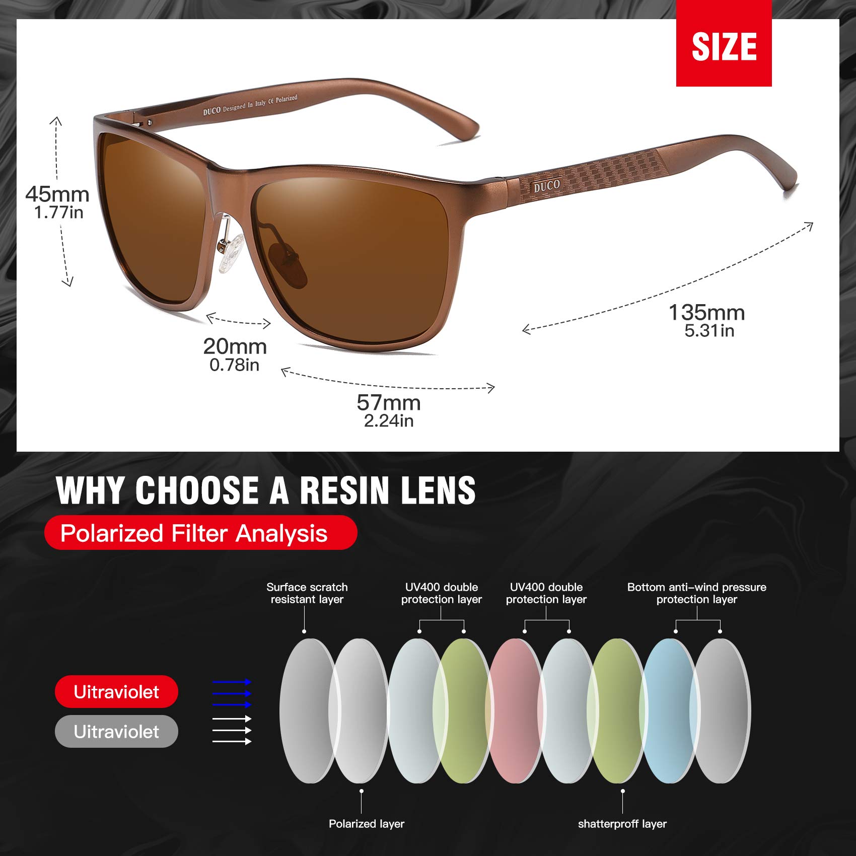 DUCO Men's Sports Polarized Al-Mg Metal Frame Sunglasses UV Protection Sunglasses for Men 8200 - Image 3