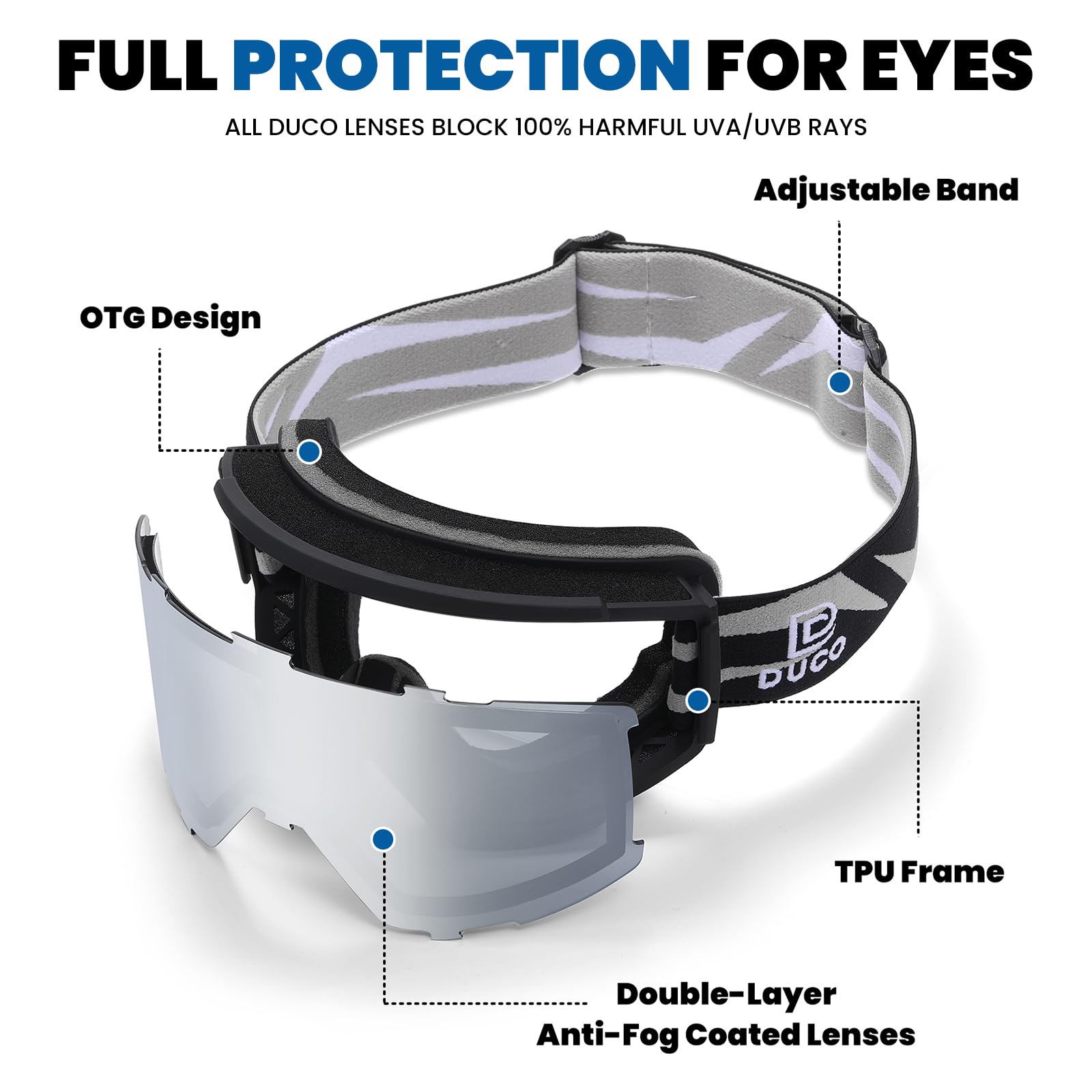 DUCO OTG Ski Goggles Over Glasses Ski/Snowboard Goggles for Men Women UV400 Protection Anti-Fog Skiing Snow Goggles DCS003 - Image 3