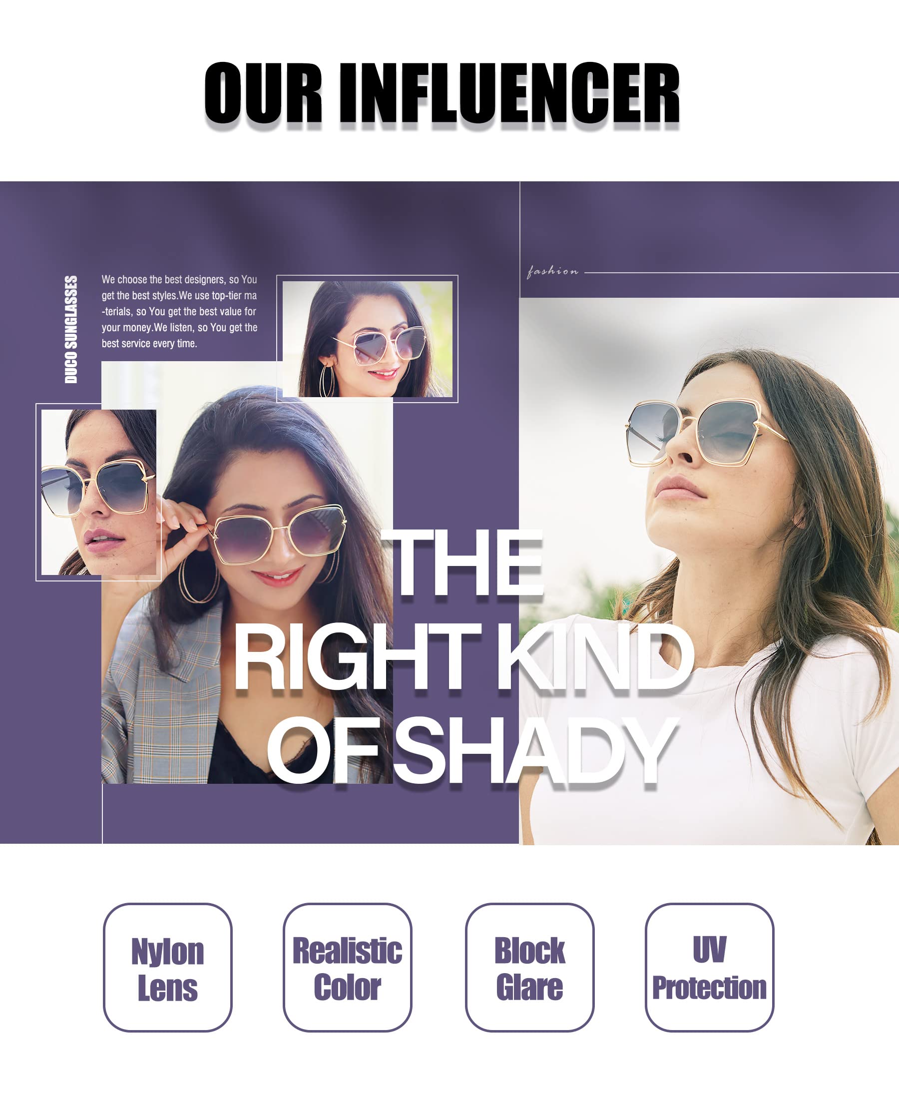 DUCO Oversized Fashion Sunglasses for Women Colorful UV Protection Lens Trendy Retro Designer Sunglasses DC1226 - Image 4