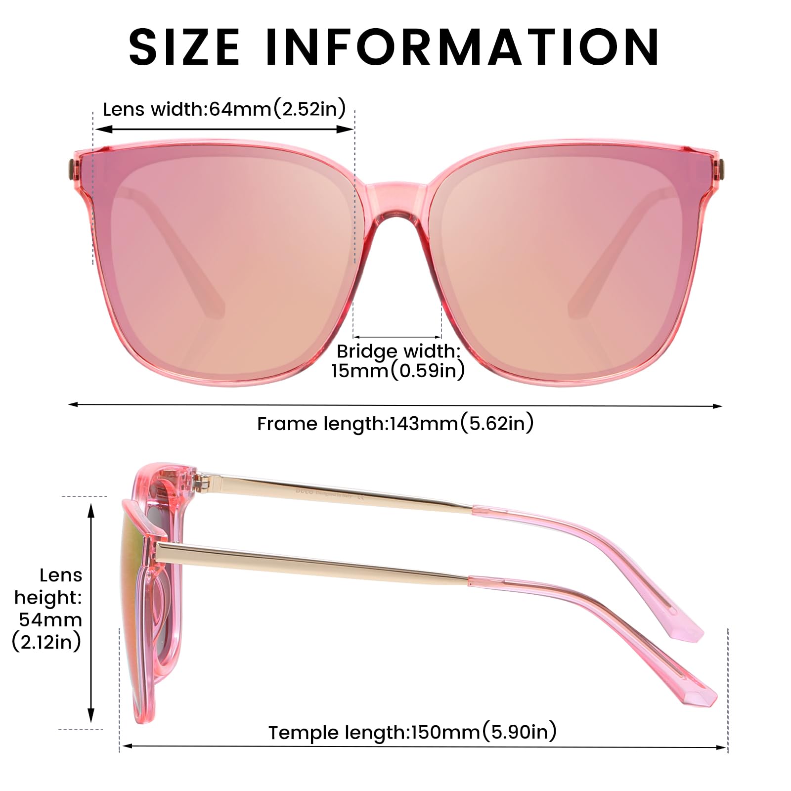 DUCO Oversized Polarized Sunglasses for Women, Trendy Mirrored Shades Retro Square Light Weight UV400 Sun Glasses W016 - Image 3