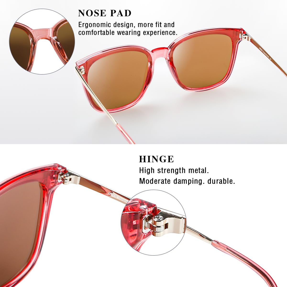 DUCO Oversized Polarized Sunglasses for Women, Trendy Mirrored Shades Retro Square Light Weight UV400 Sun Glasses W016 - Image 5