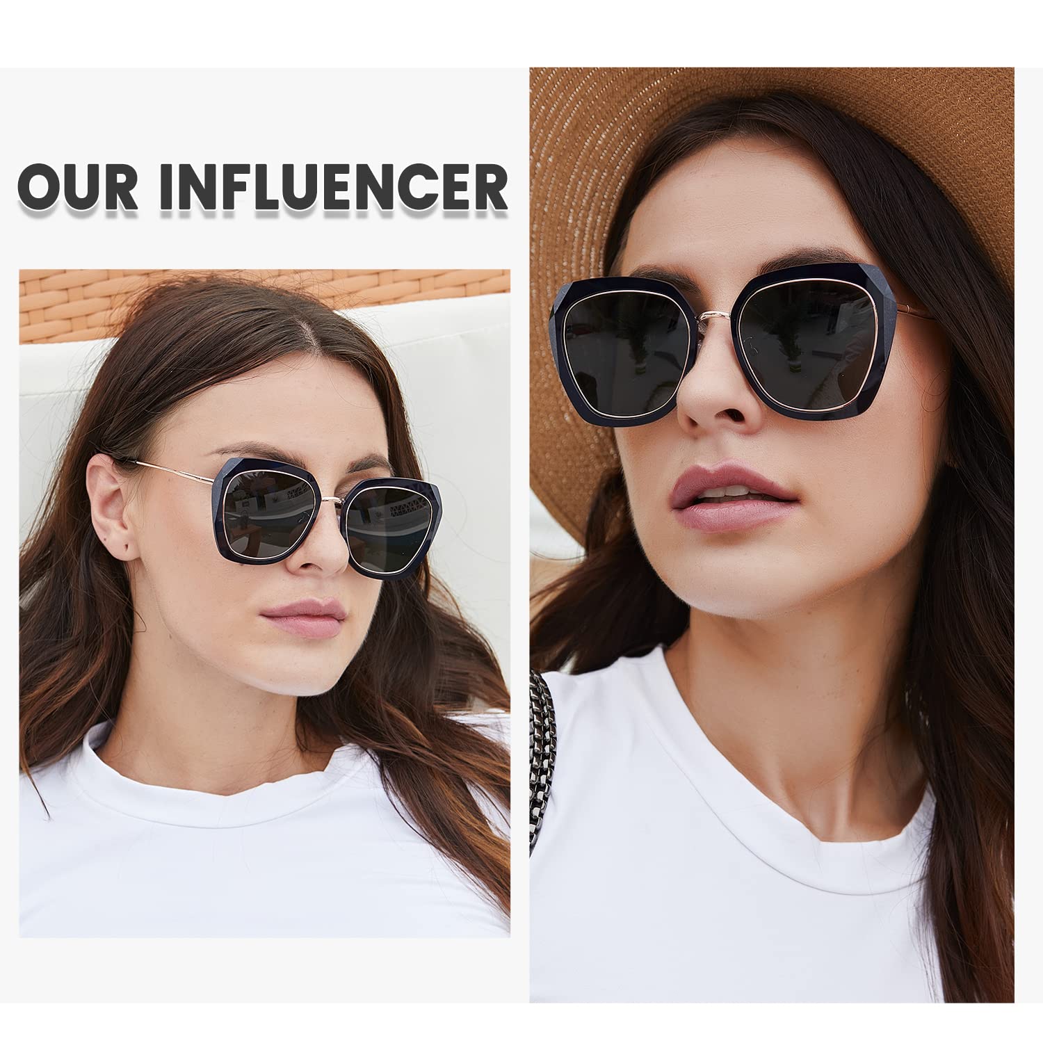 DUCO Oversized Square Polarized Sunglasses for Women Diamond Trim Style UV Protection Designer Sun Glasses DC1225 - Image 3