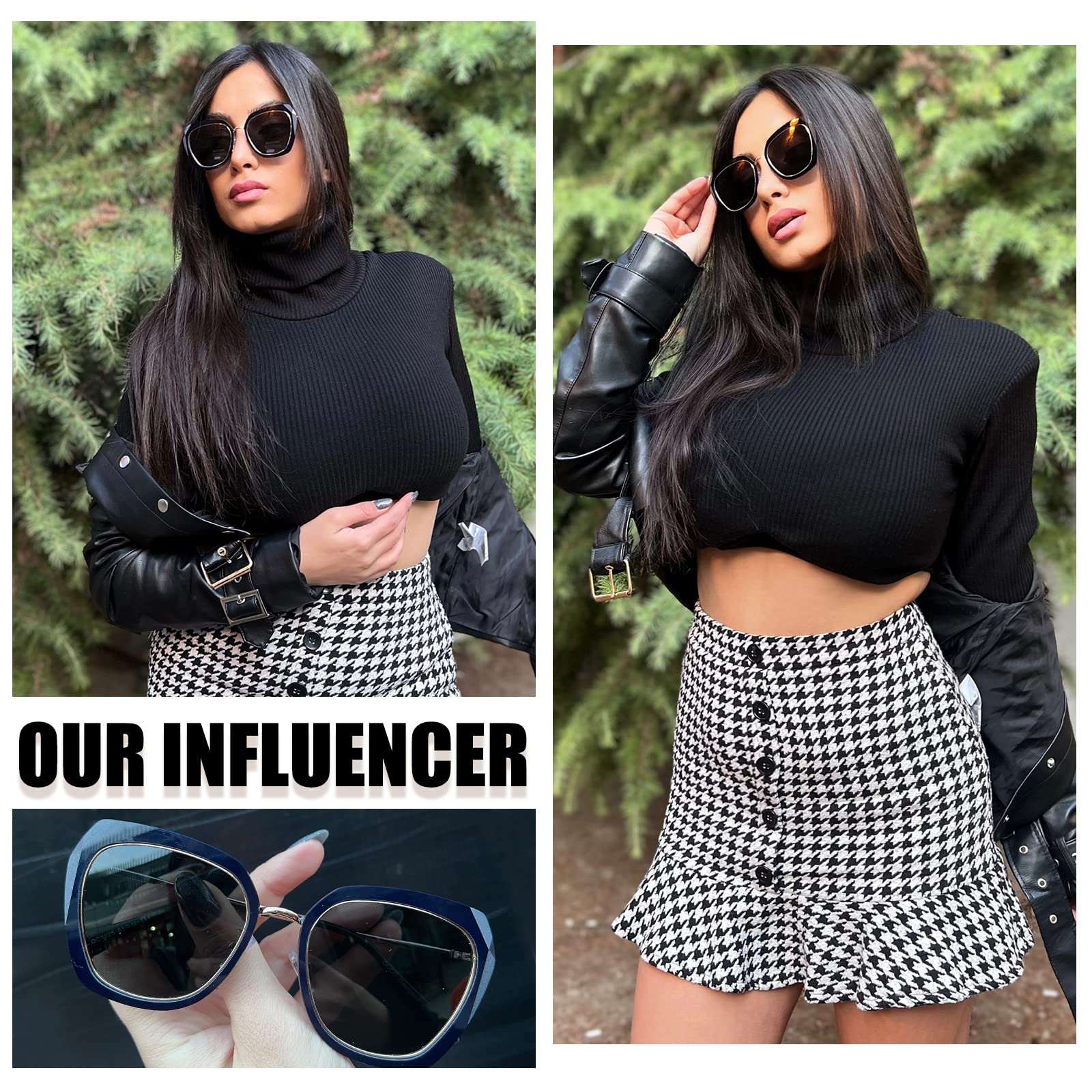 DUCO Oversized Square Polarized Sunglasses for Women Diamond Trim Style UV Protection Designer Sun Glasses DC1225 - Image 4