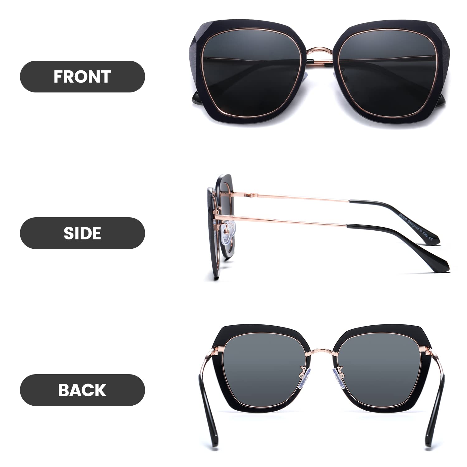 DUCO Oversized Square Polarized Sunglasses for Women Diamond Trim Style UV Protection Designer Sun Glasses DC1225 - Image 6