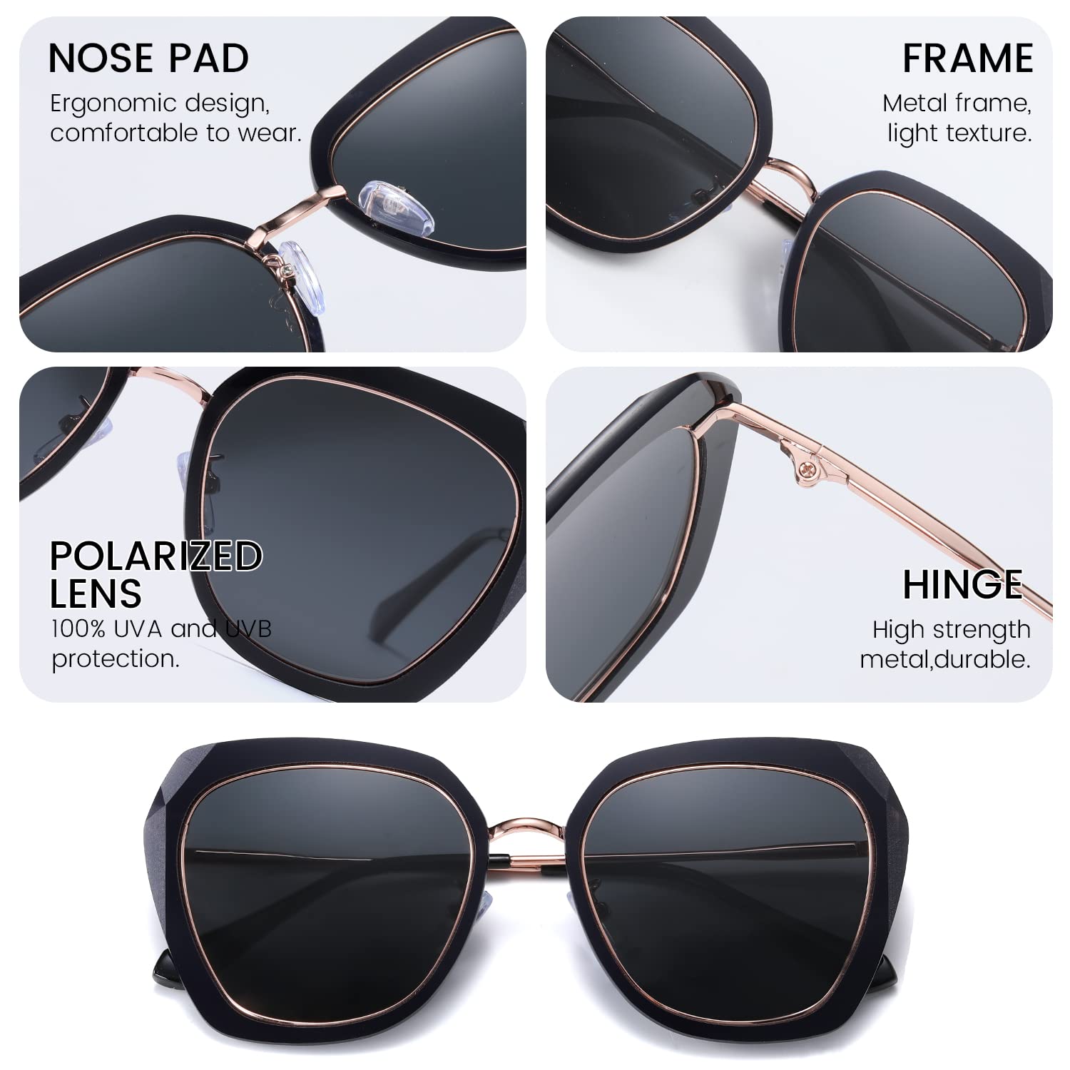 DUCO Oversized Square Polarized Sunglasses for Women Diamond Trim Style UV Protection Designer Sun Glasses DC1225 - Image 7