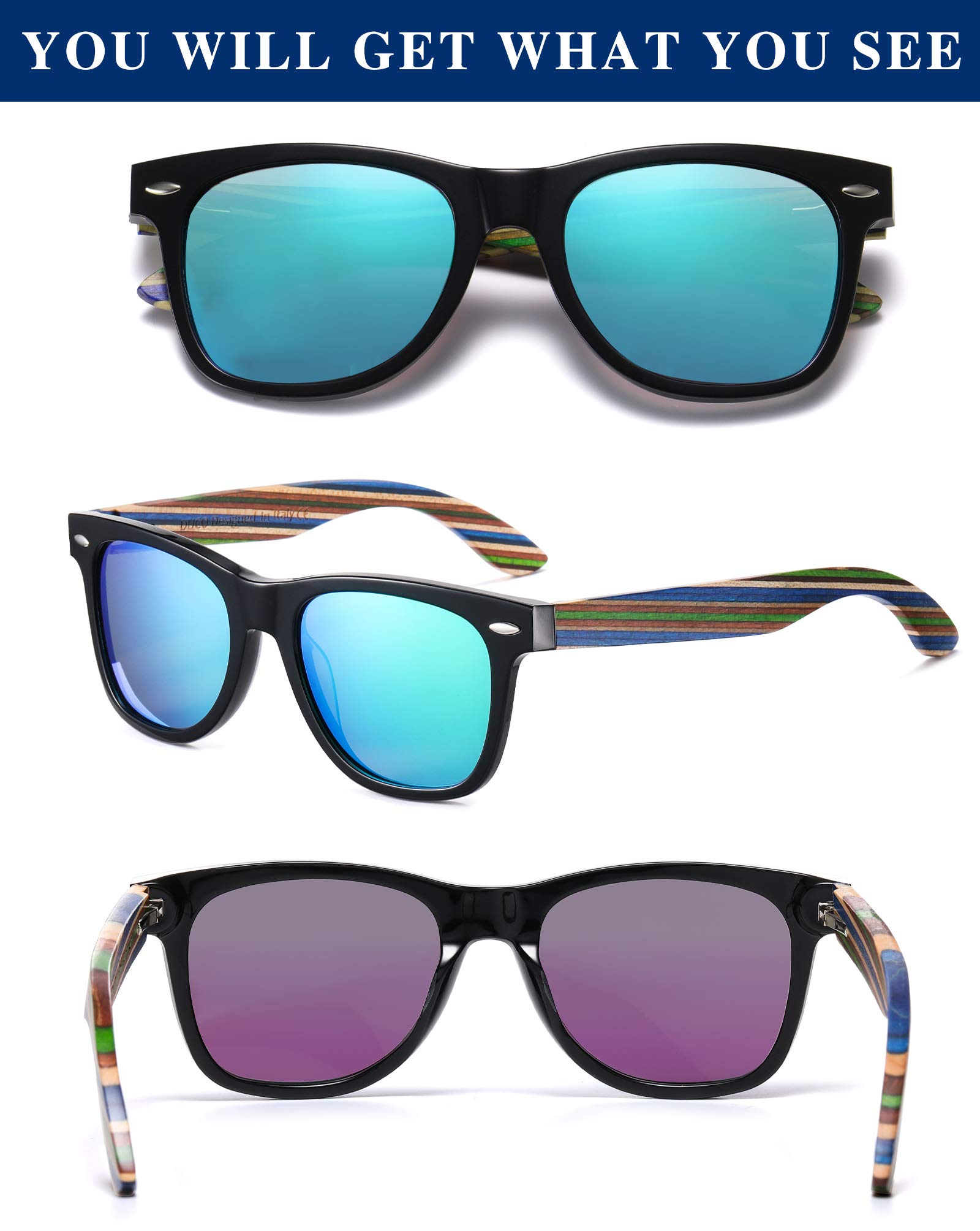 DUCO Polarized Driving Handmade Walnut Wooden 100% UV 400 Protection Sunglasses for Men 2141 - Image 3