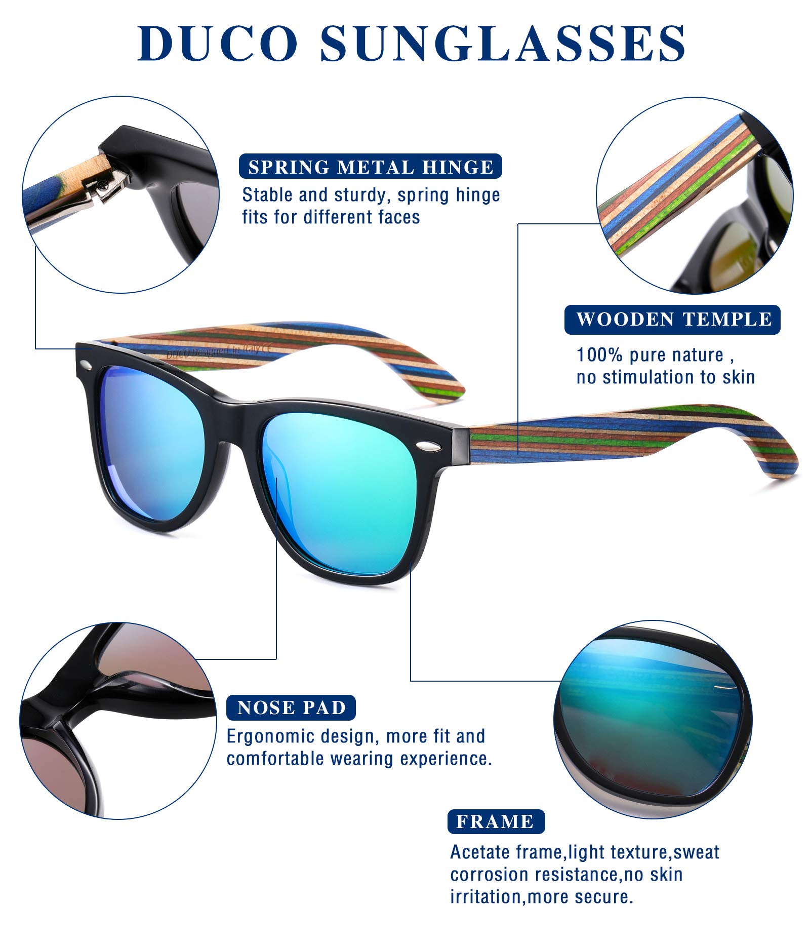 DUCO Polarized Driving Handmade Walnut Wooden 100% UV 400 Protection Sunglasses for Men 2141 - Image 5