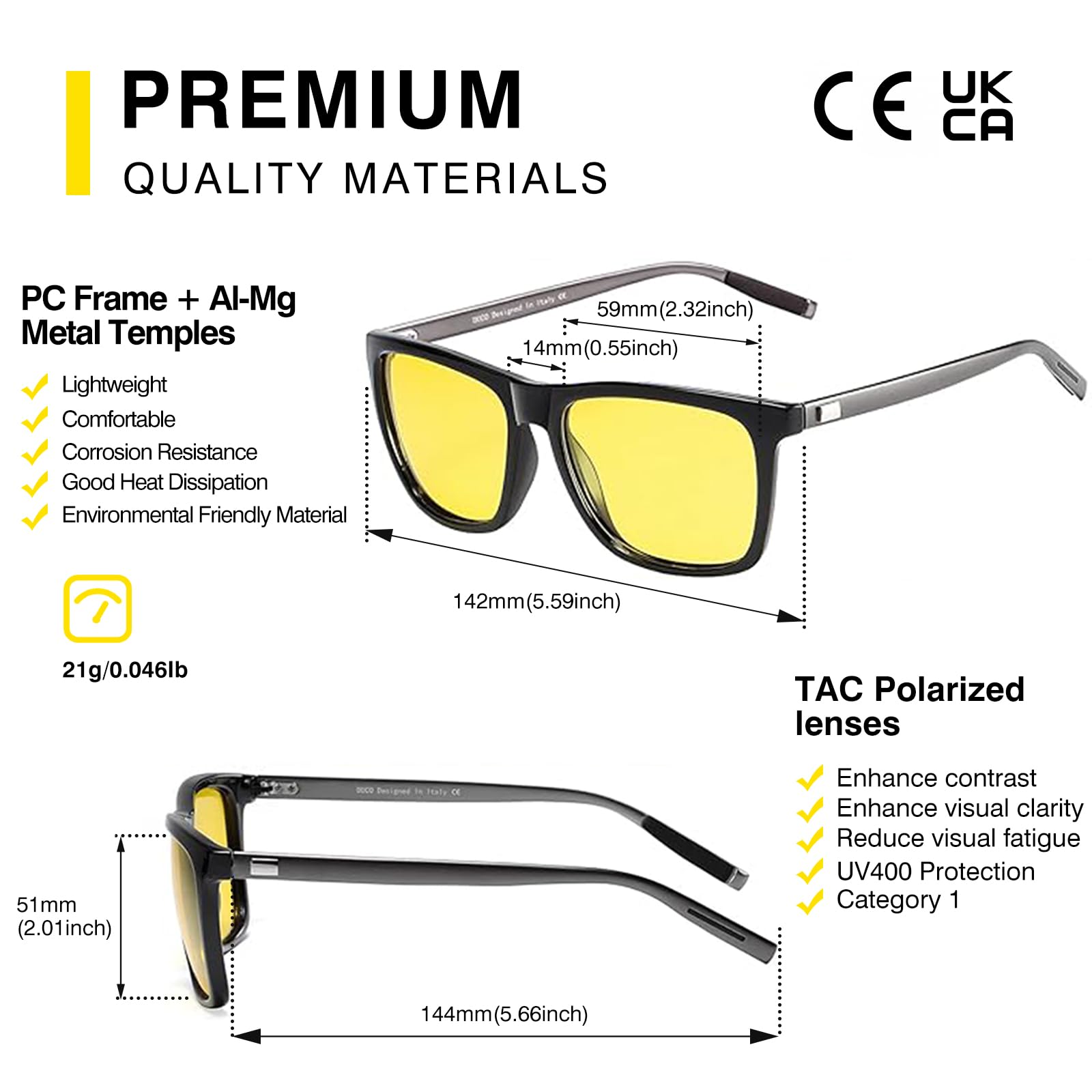 DUCO Polarized Night Vision Glasses for Men and Women Yellow Safety Driving Glasses with UV Protection and Anti Glare - Image 3