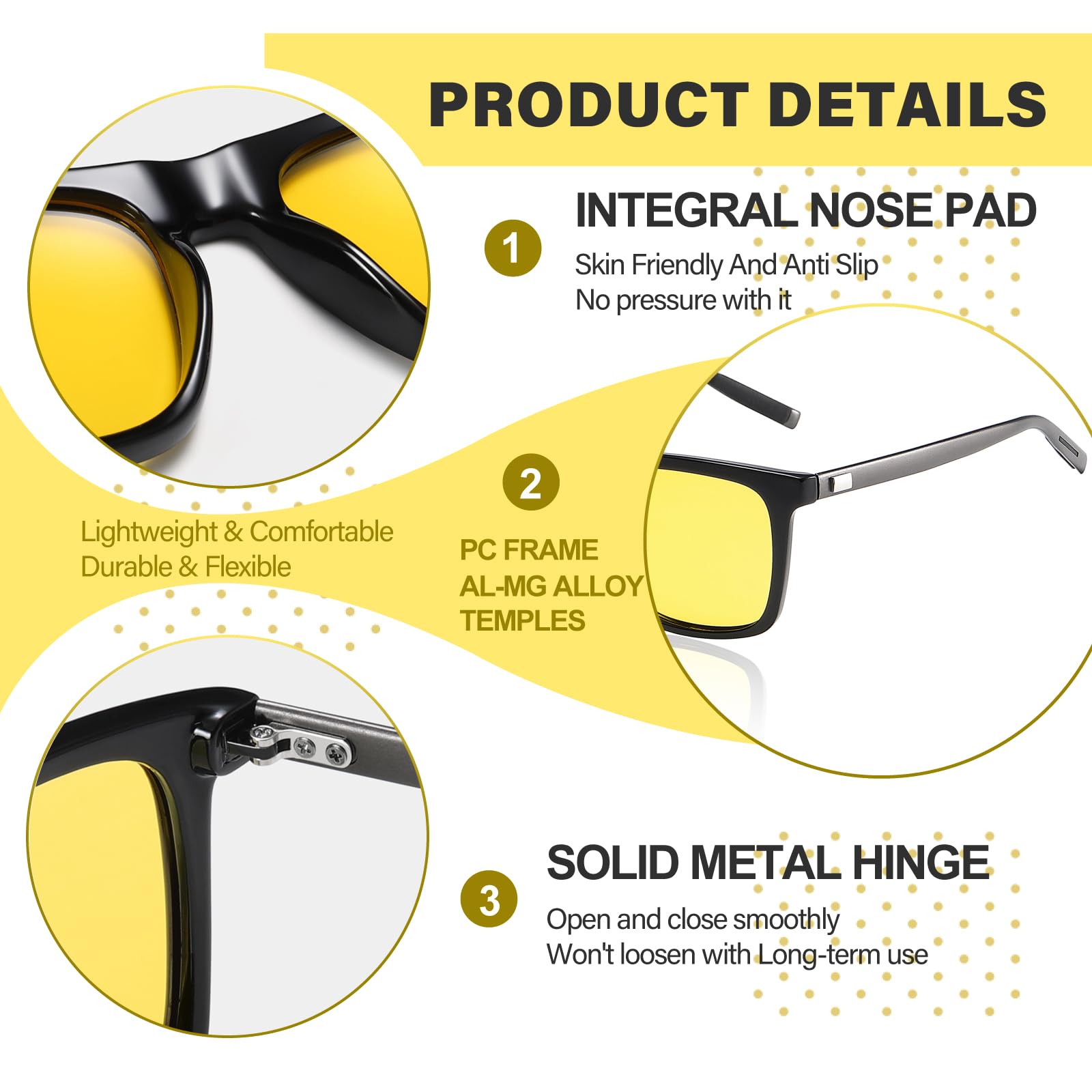 DUCO Polarized Night Vision Glasses for Men and Women Yellow Safety Driving Glasses with UV Protection and Anti Glare - Image 4