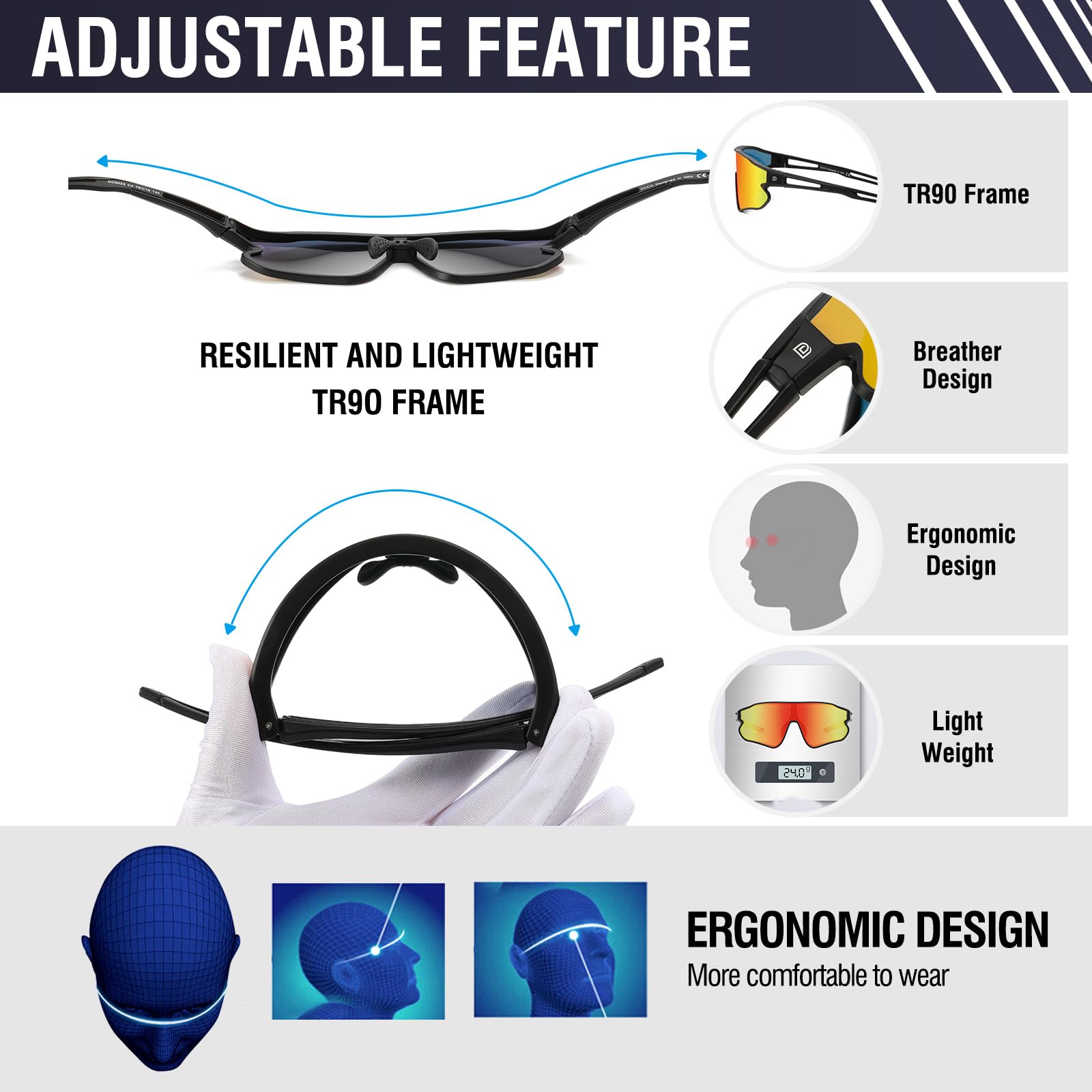 DUCO Polarized Sports Sunglasses Baseball Men Women Running Glasses UV400 Protection Cycling Softball Beach Volleyball DC0023 - Image 5