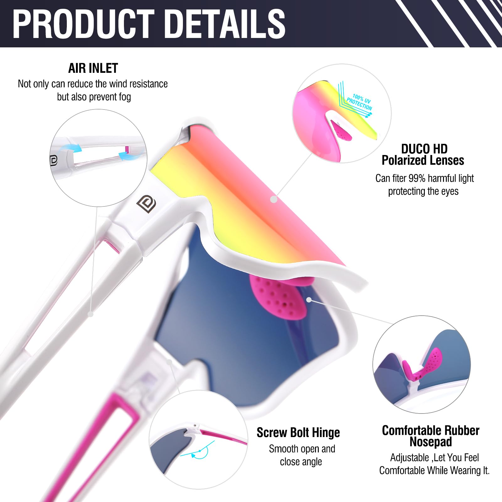 DUCO Polarized Sports Sunglasses Baseball Men Women Running Glasses UV400 Protection Cycling Softball Beach Volleyball DC0023 - Image 4