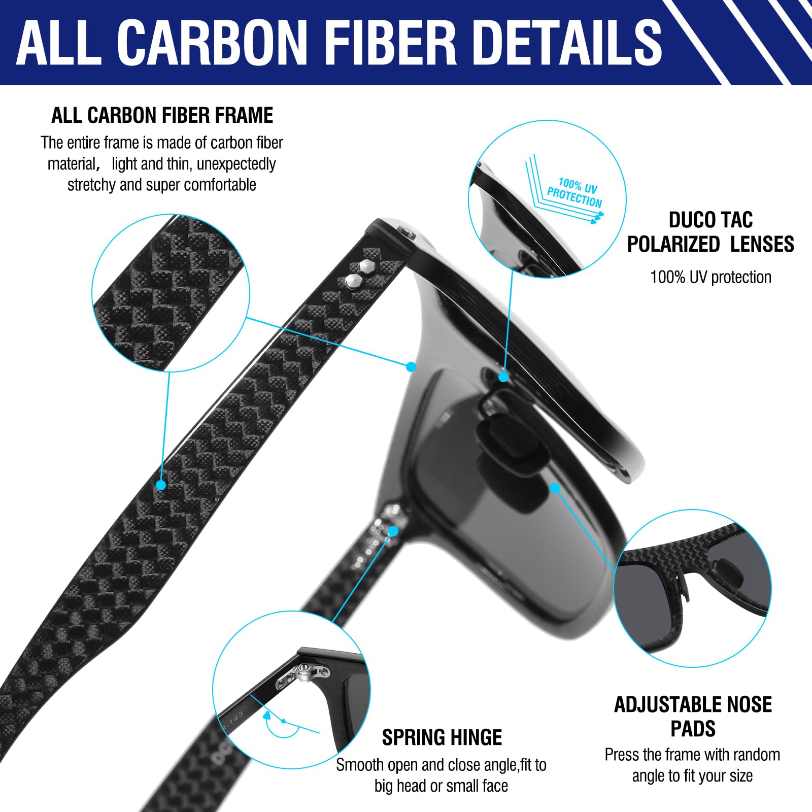 DUCO Polarized Sunglasses for Men Sun glasses All Carbon Fiber Frame 100% UV Protection for Driving Running Fishing DC8325 - Image 5