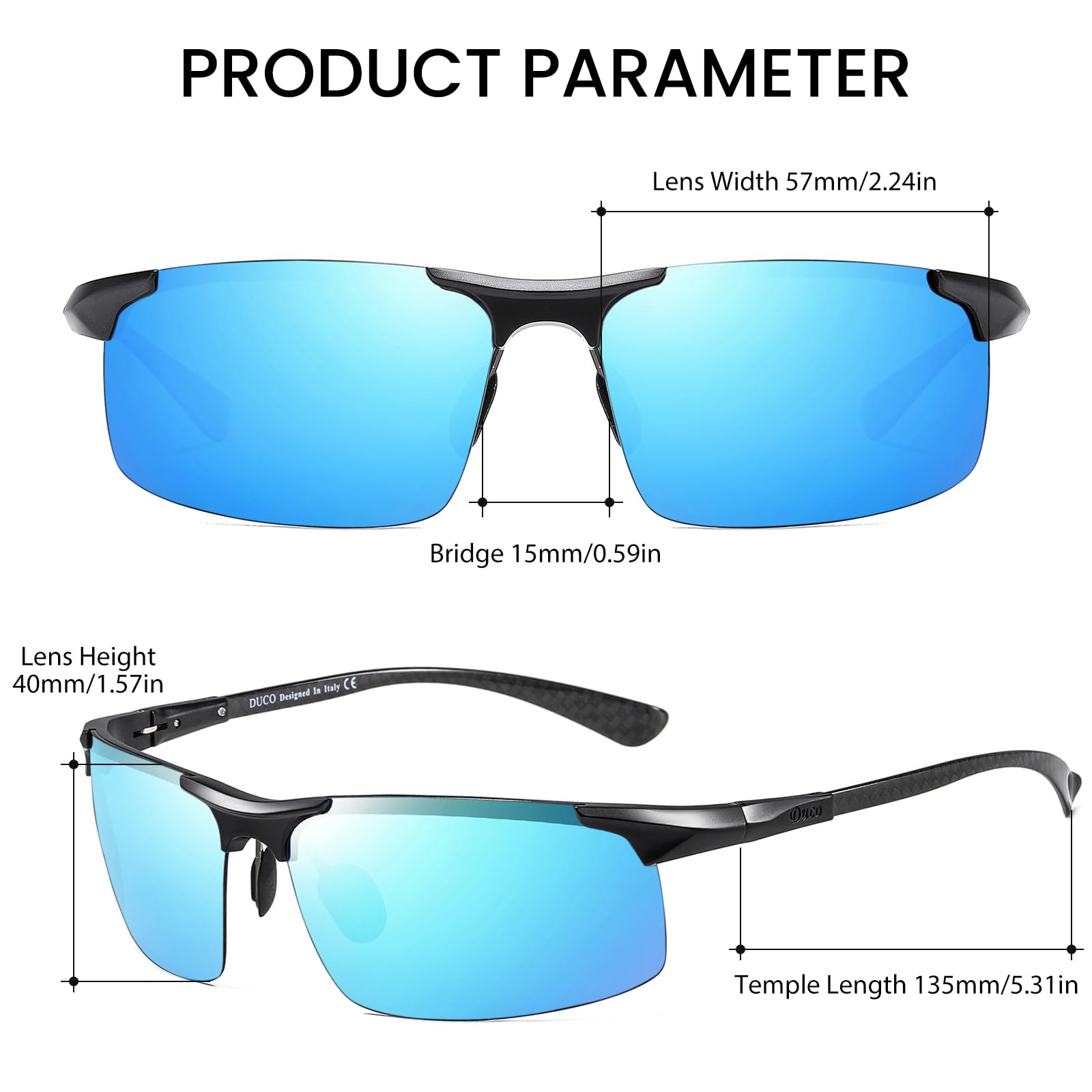 DUCO Polarized Sunglasses Mens Ultralight Carbon Fiber Sun Glasses for Men Driving Sports Fishing UV400 Protection DC8277 - Image 3