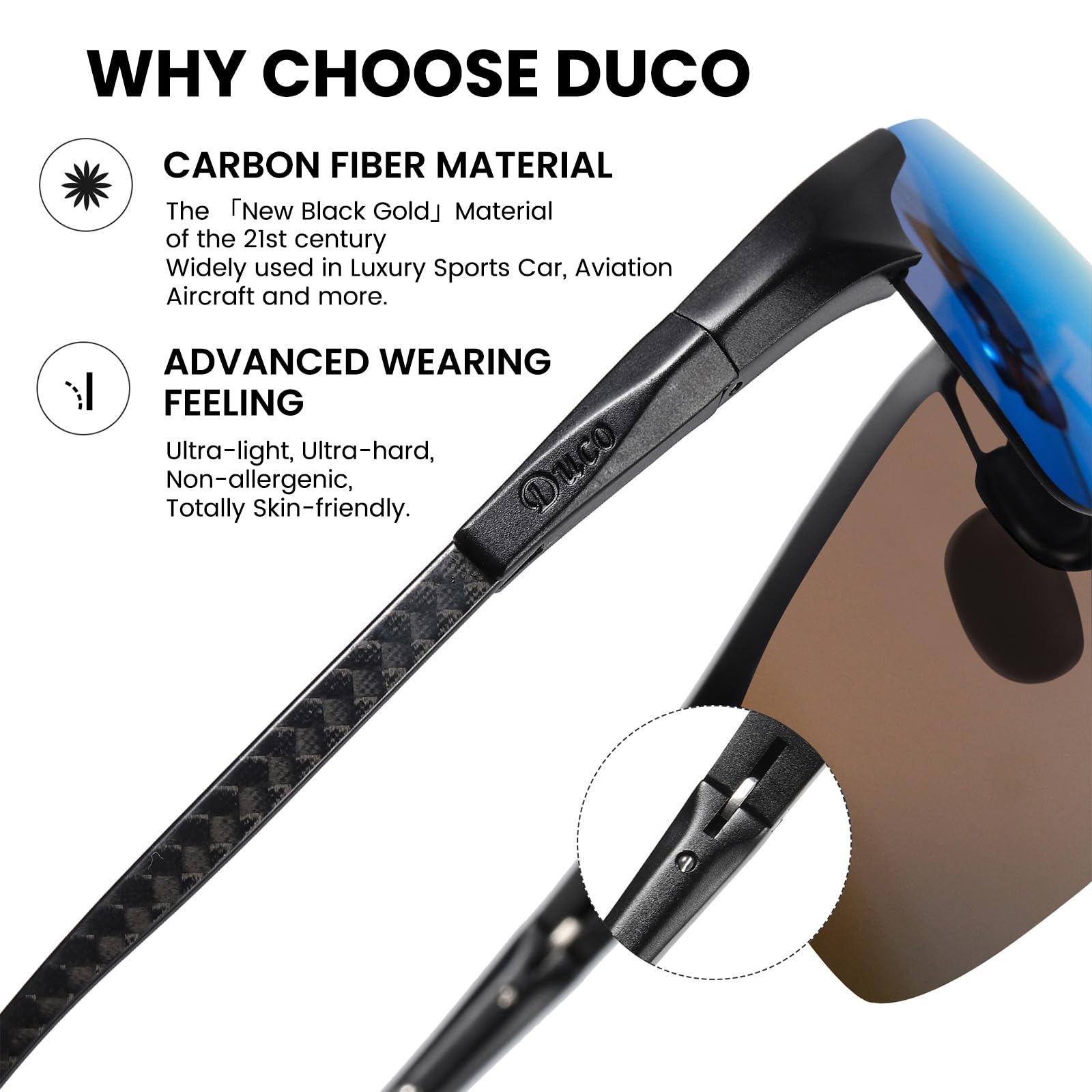 DUCO Polarized Sunglasses Mens Ultralight Carbon Fiber Sun Glasses for Men Driving Sports Fishing UV400 Protection DC8277 - Image 4
